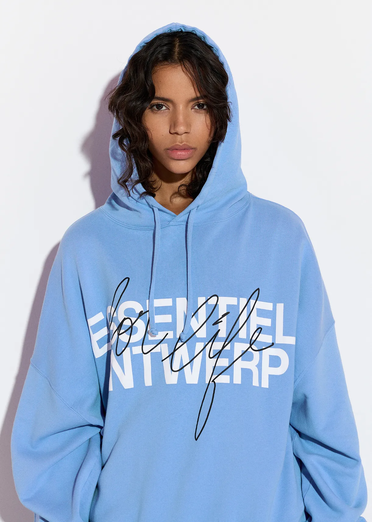 Blue organic cotton-jersey hoodie with logo print