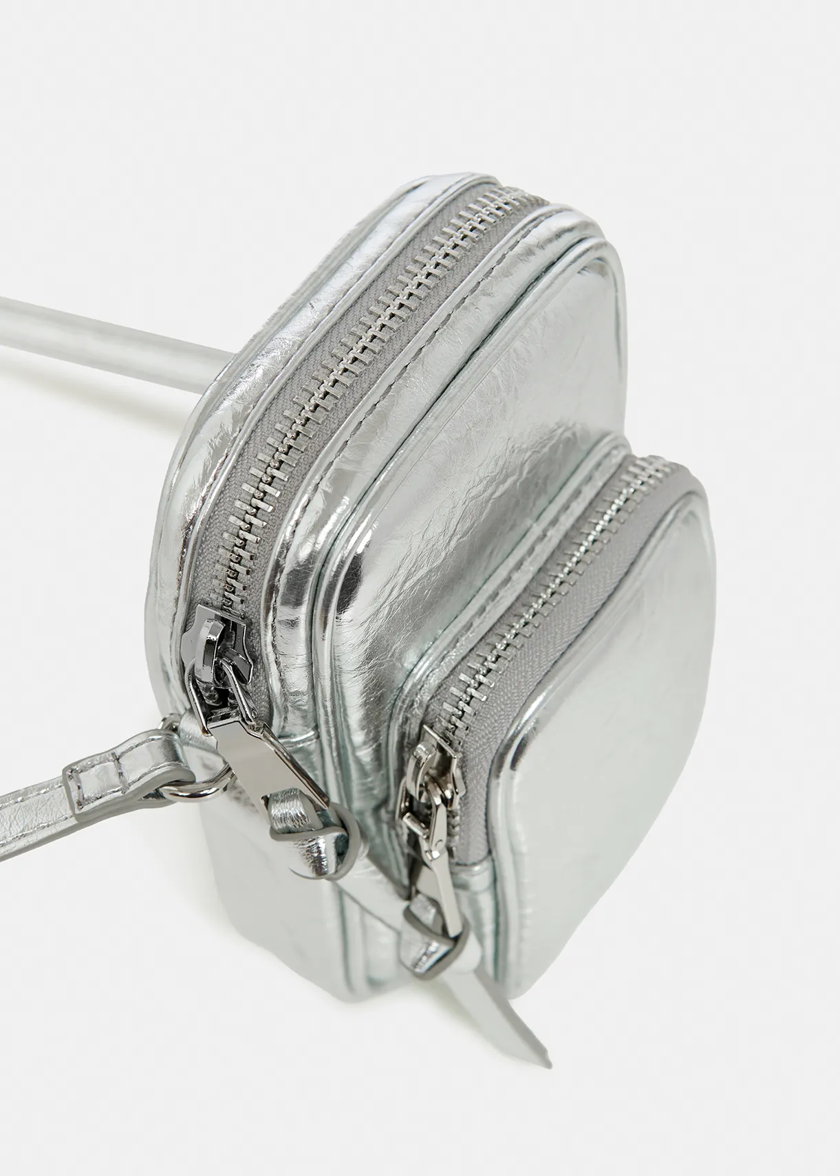 Silver metallic mini shoulder bag