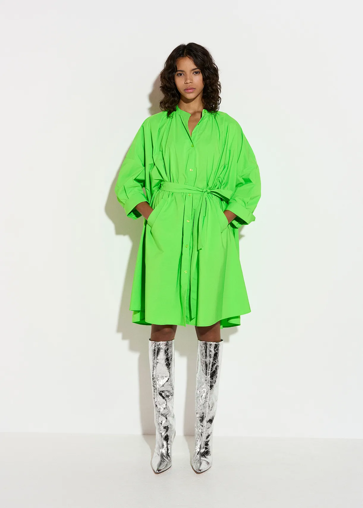 Green knee-length oversized shirt dress