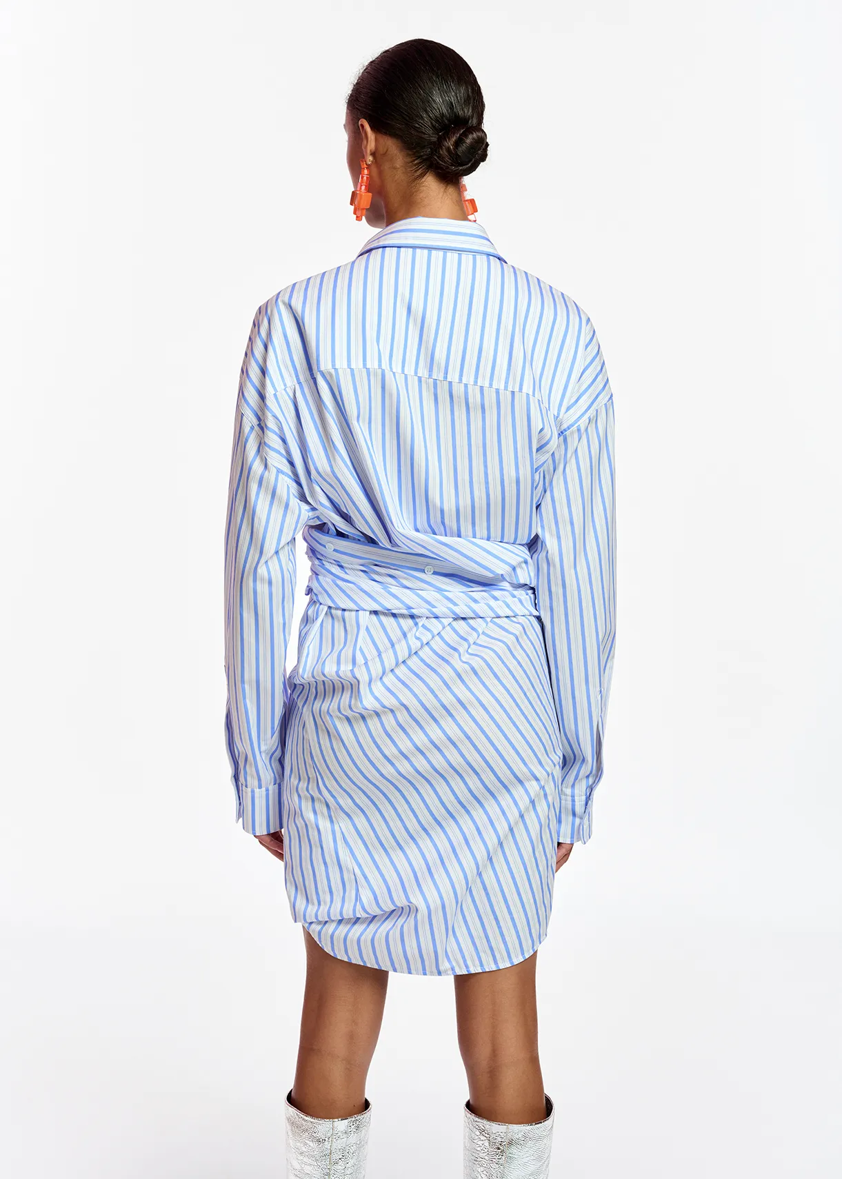White and blue striped cotton mini dress