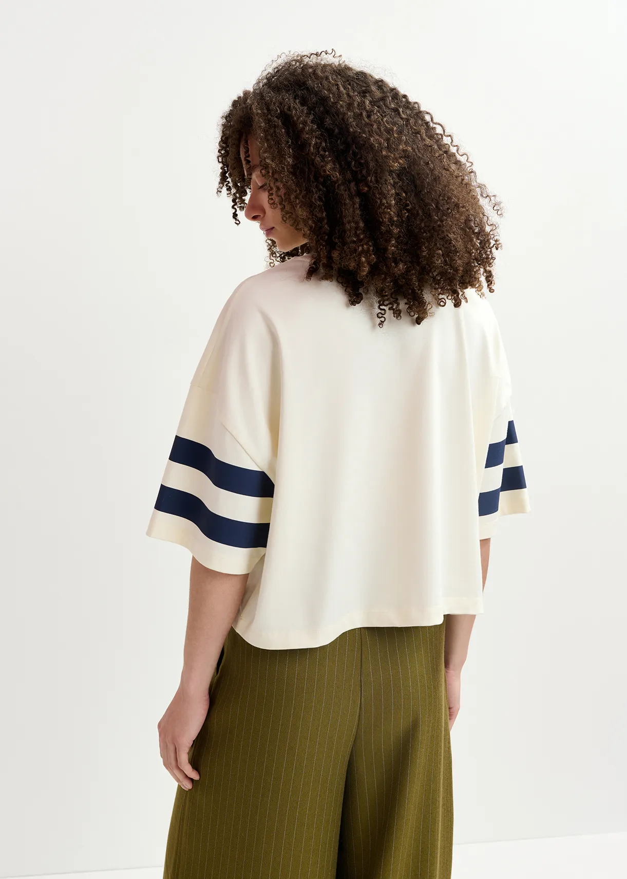 Ecru organic cotton cropped T-shirt with