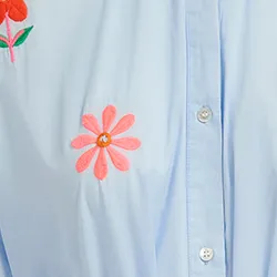 Light blue cotton maxi-length dress with embroideries