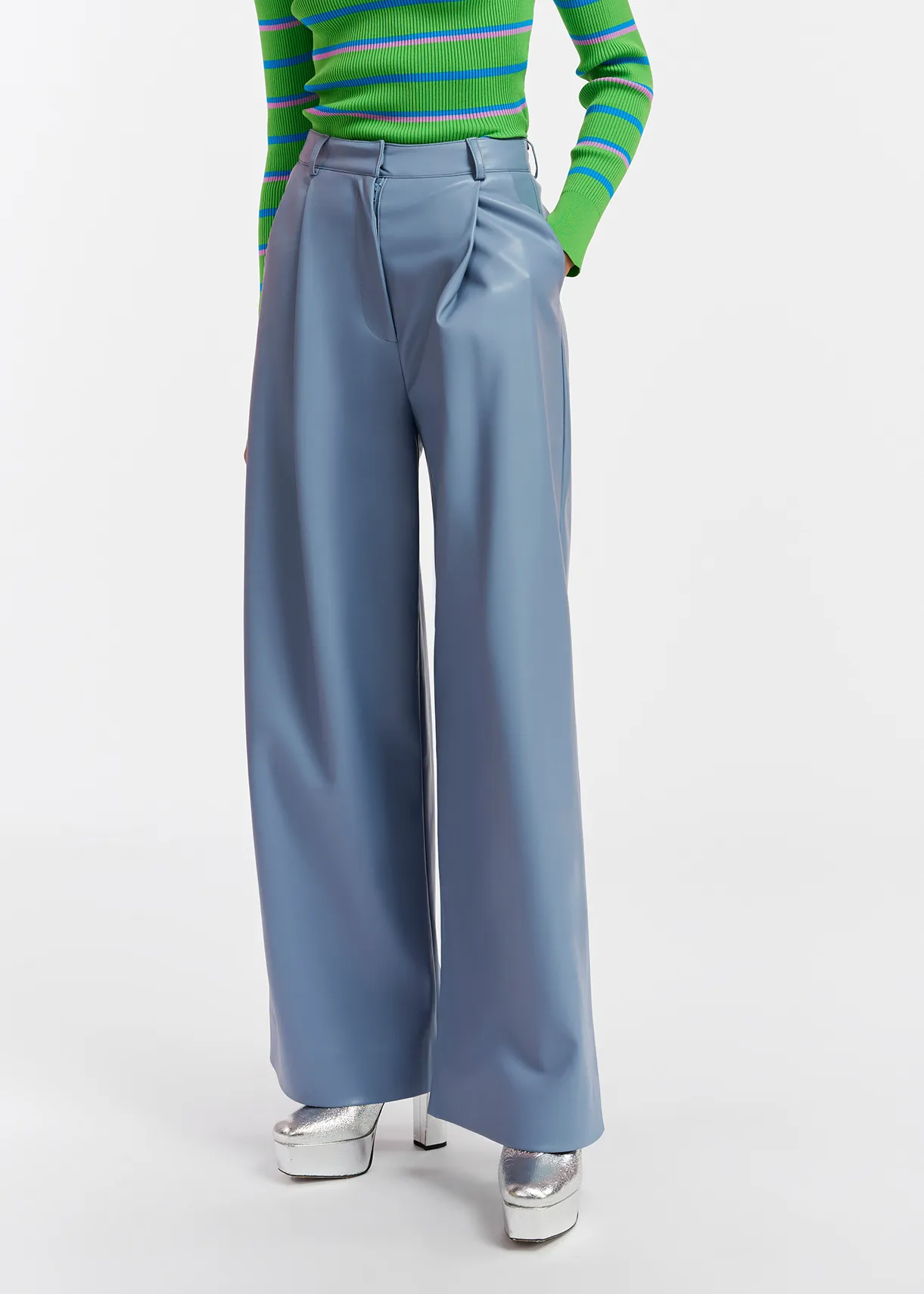 Powder blue faux leather pants