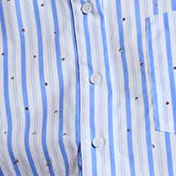 White and blue striped cotton shirt with rhinestone embellishments