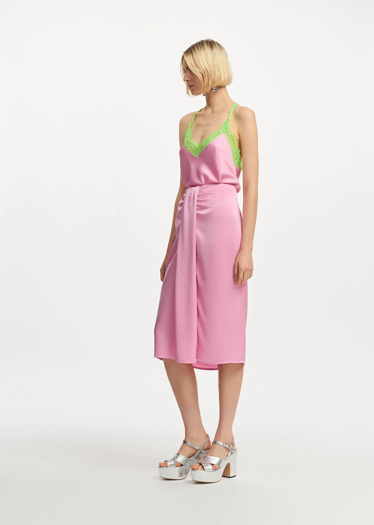 Light pink camisole with neon green lace trimmings