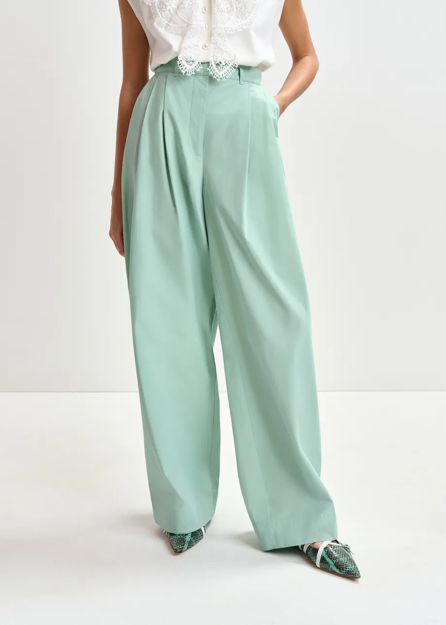 Lichtroze katoenen broek met brede pijp
