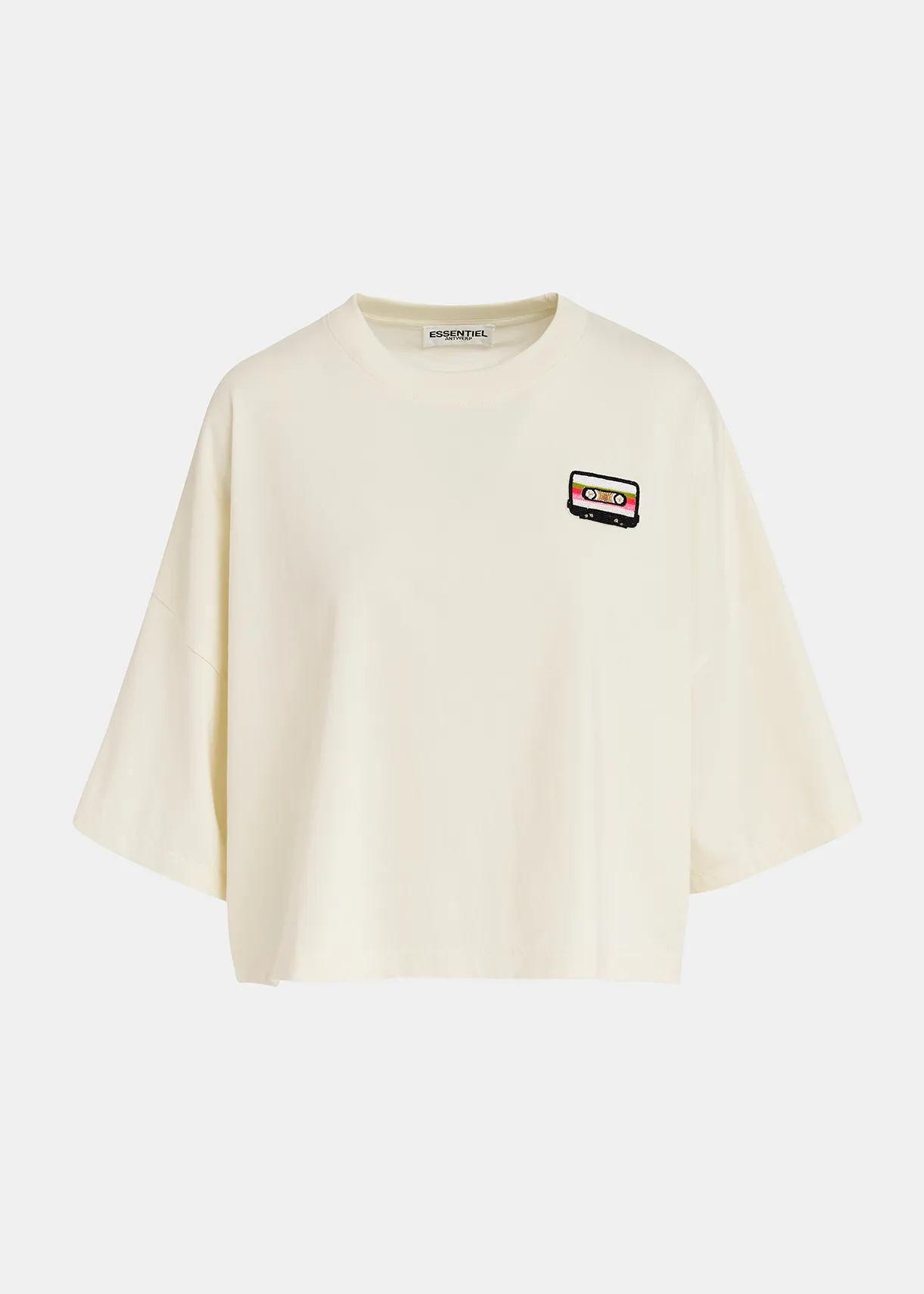 Ecru organic cotton cropped T-shirt with embroidery