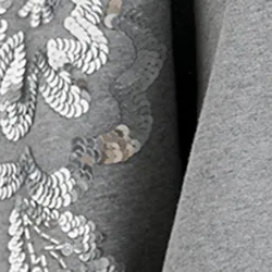 Grey organic cotton sweatshirt with sequin and bead-embroidered sleeves