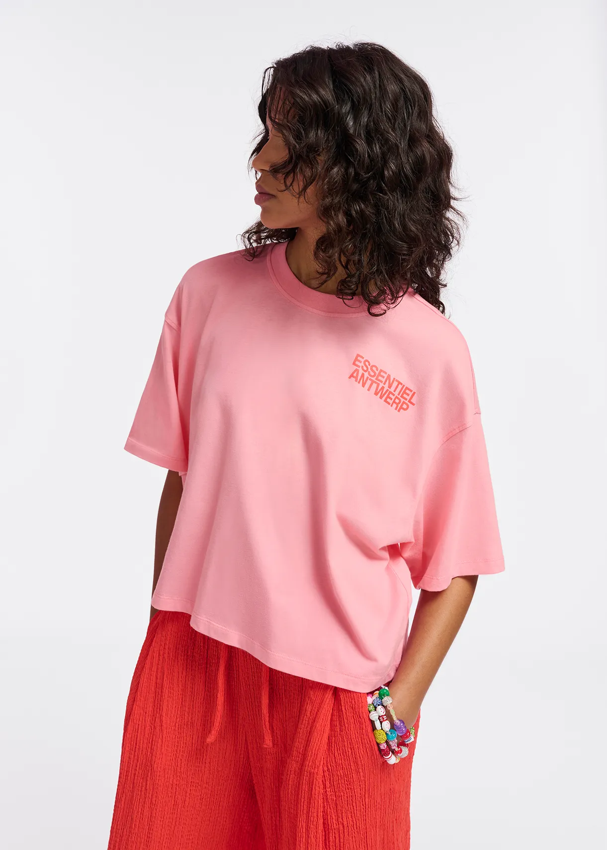 Pink organic cotton T-shirt with logo