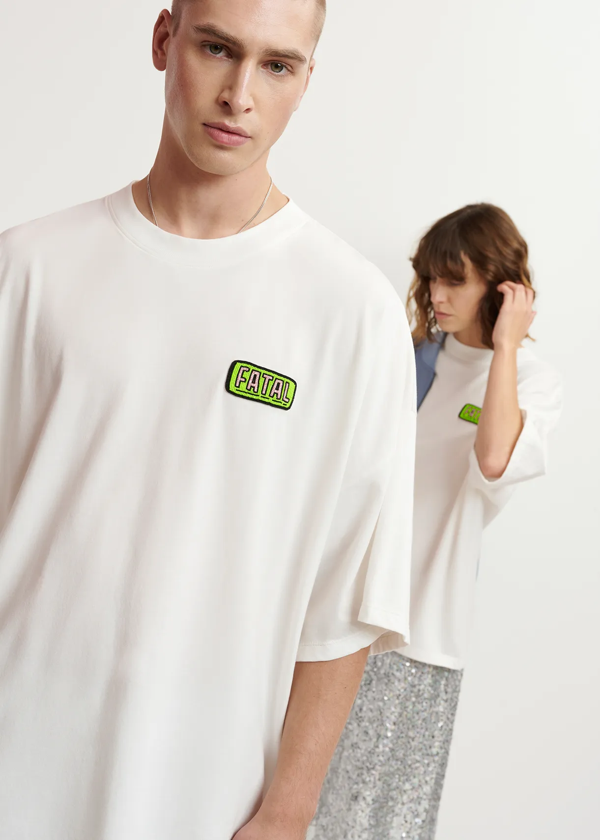 Off-white organic cotton T-shirt with embroidery