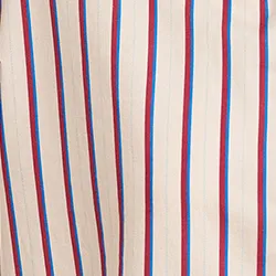 Ecru, burgundy and blue striped cotton shirt with 'E' embroidery