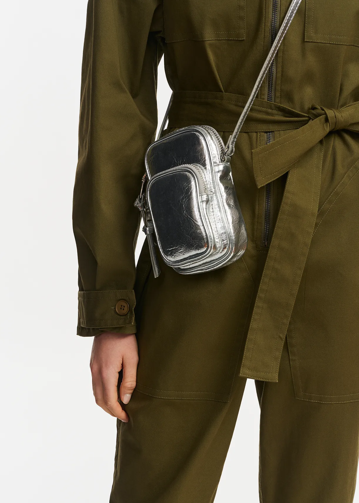 Silver metallic mini shoulder bag