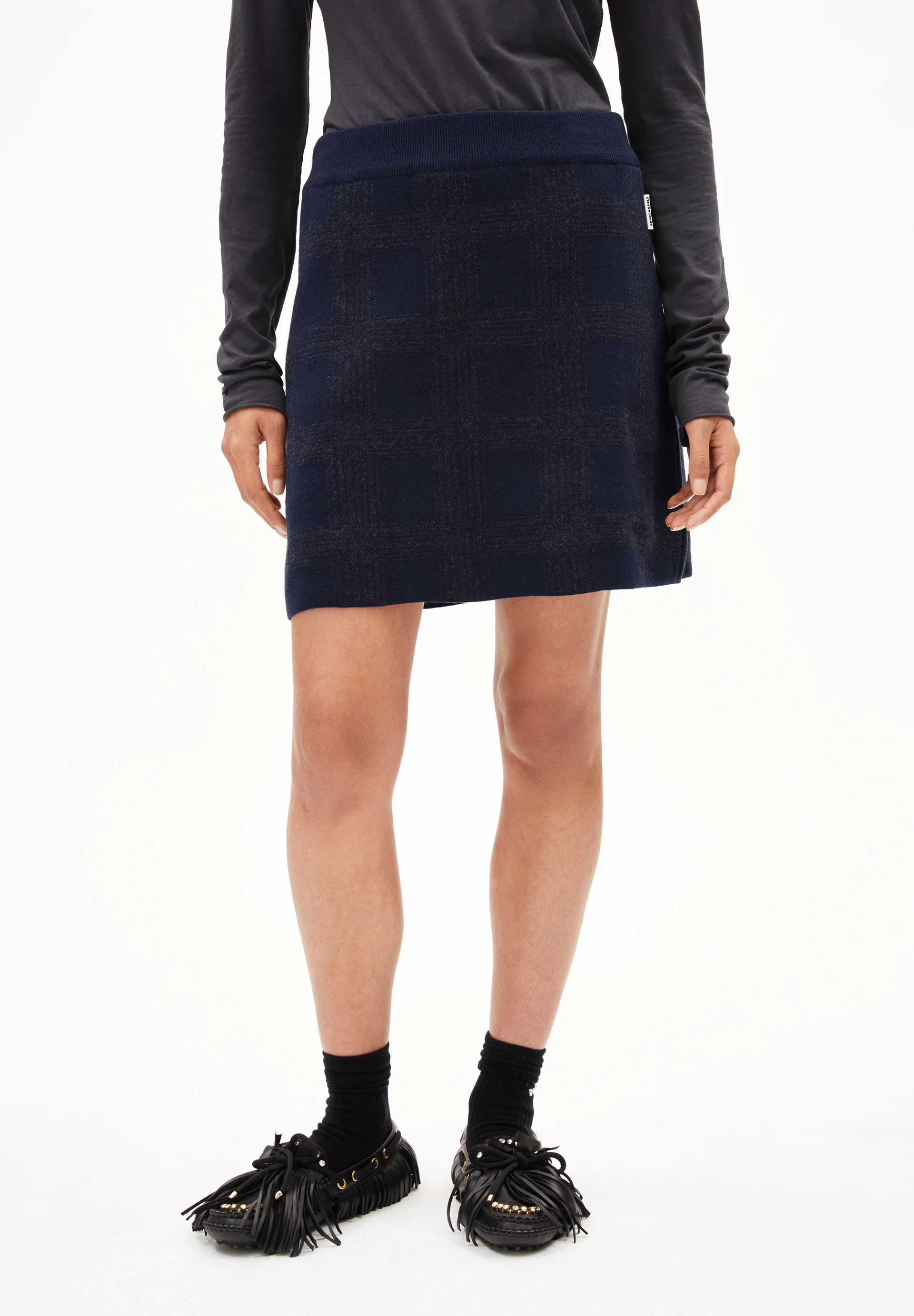 DARLAA CHECK Knit Skirt made of Organic Wool Mix