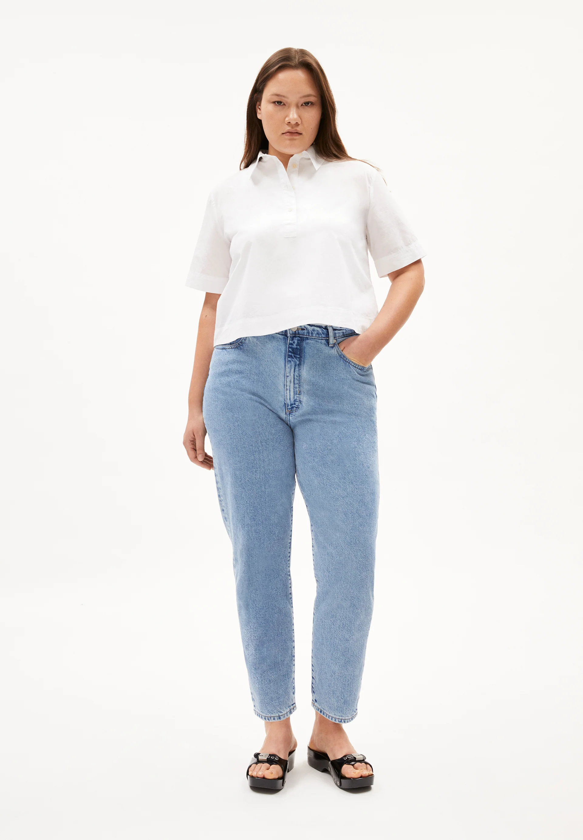 MAIRAA Jeans Mom Fit High Waist Ankle recycled Cotton Non-Stretch
