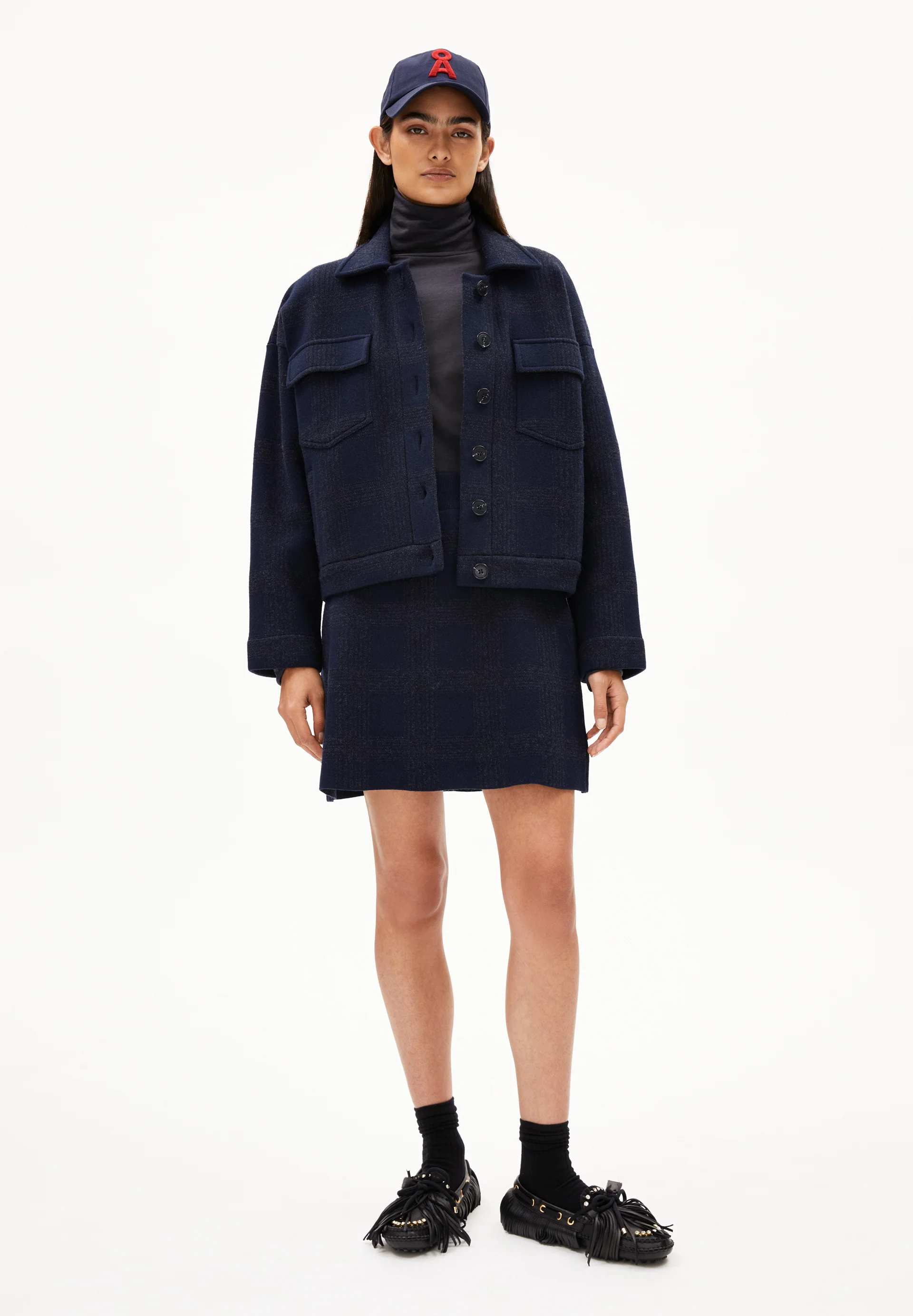 DARLAA CHECK Knit Skirt made of Organic Wool Mix