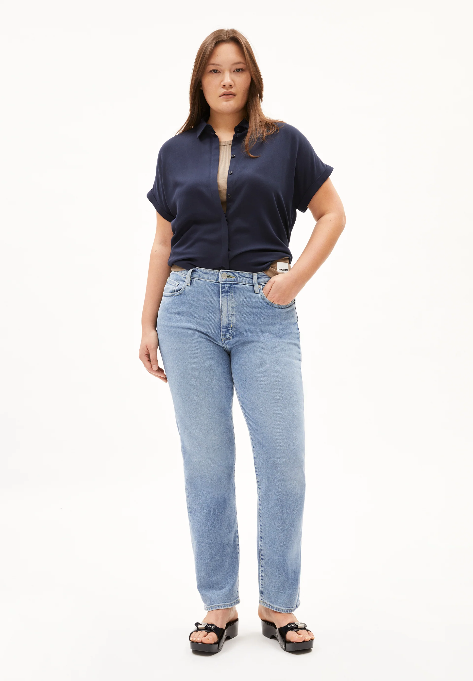 CARENAA Jeans Straight Leg Mid Waist Organic Cotton Mix Comfort-Stretch