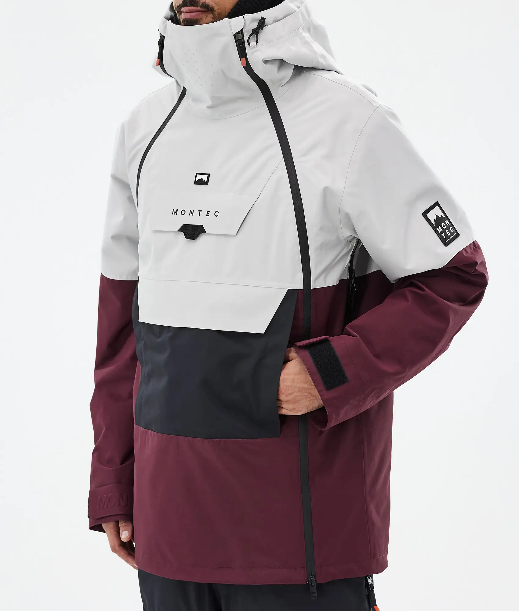 Doom Ski Jacket Men Light Grey/Black/Burgundy