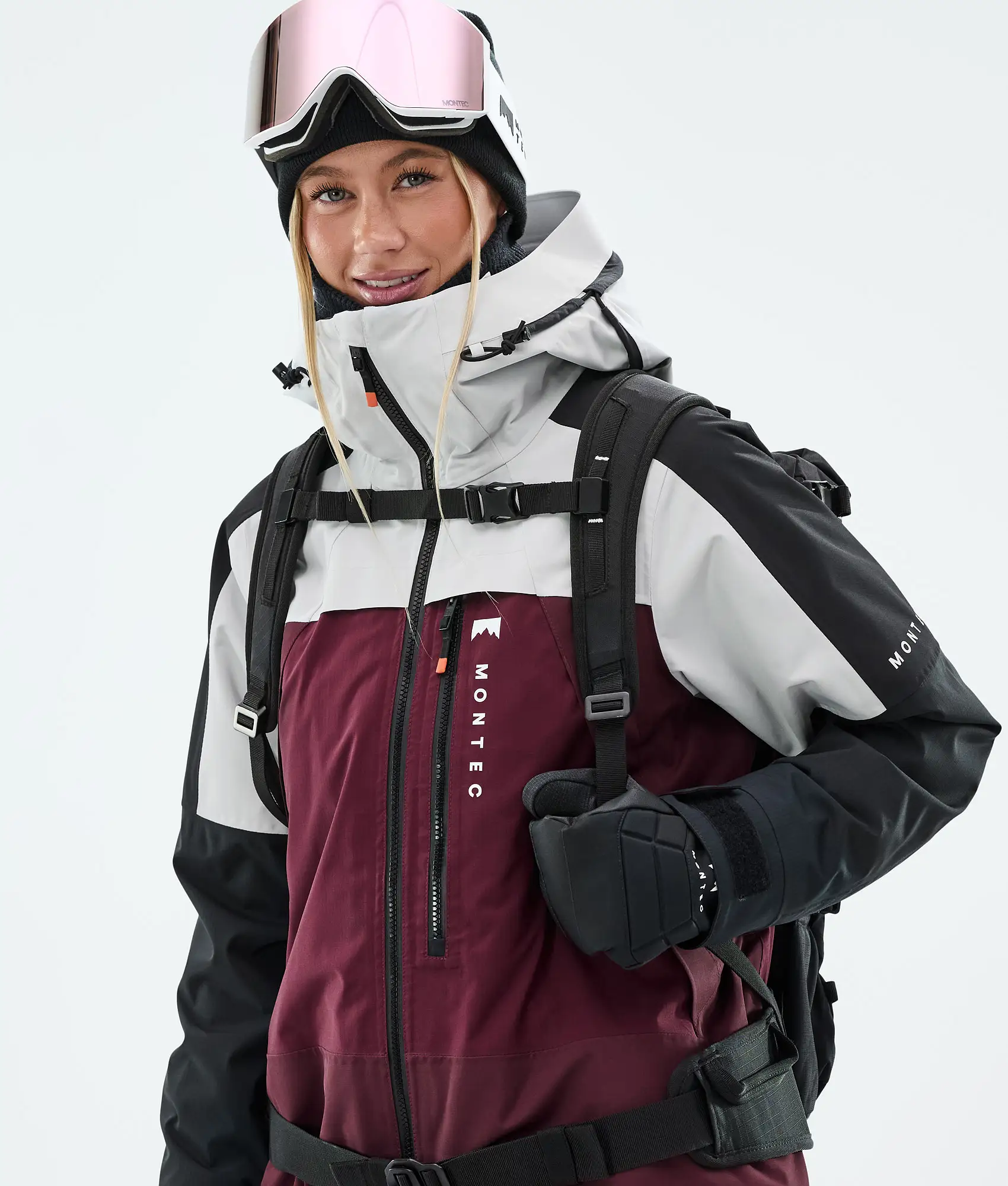 Oracle W Snowboard Jacket Women Light Grey/Black/Burgundy