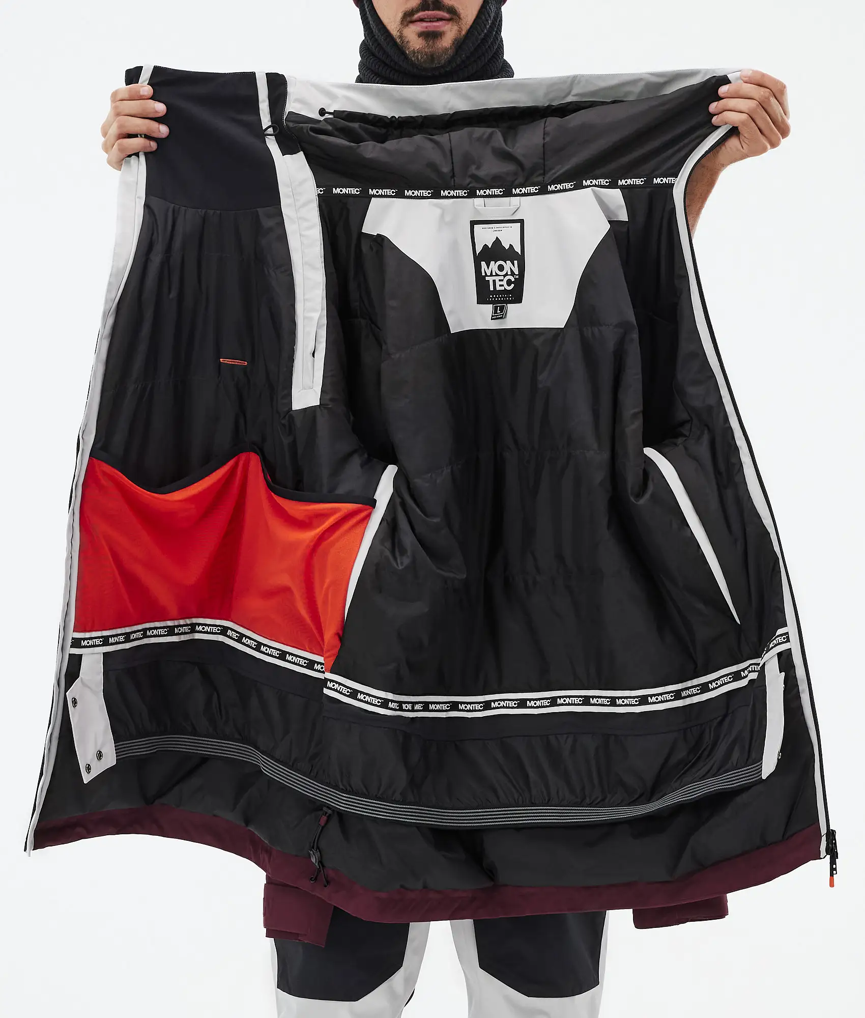 Doom Ski Jacket Men Light Grey/Black/Burgundy