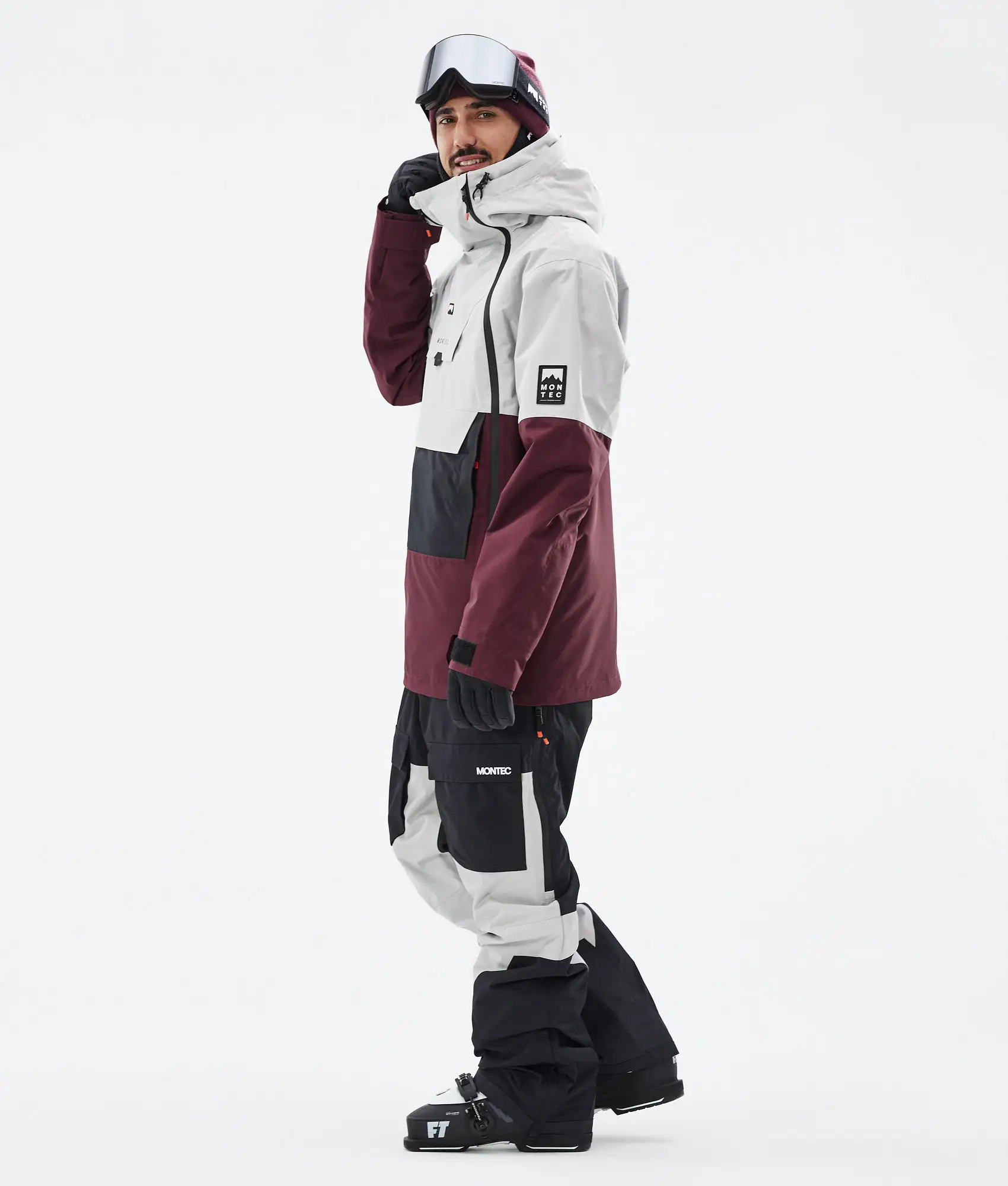 Doom Ski Jacket Men Light Grey/Black/Burgundy