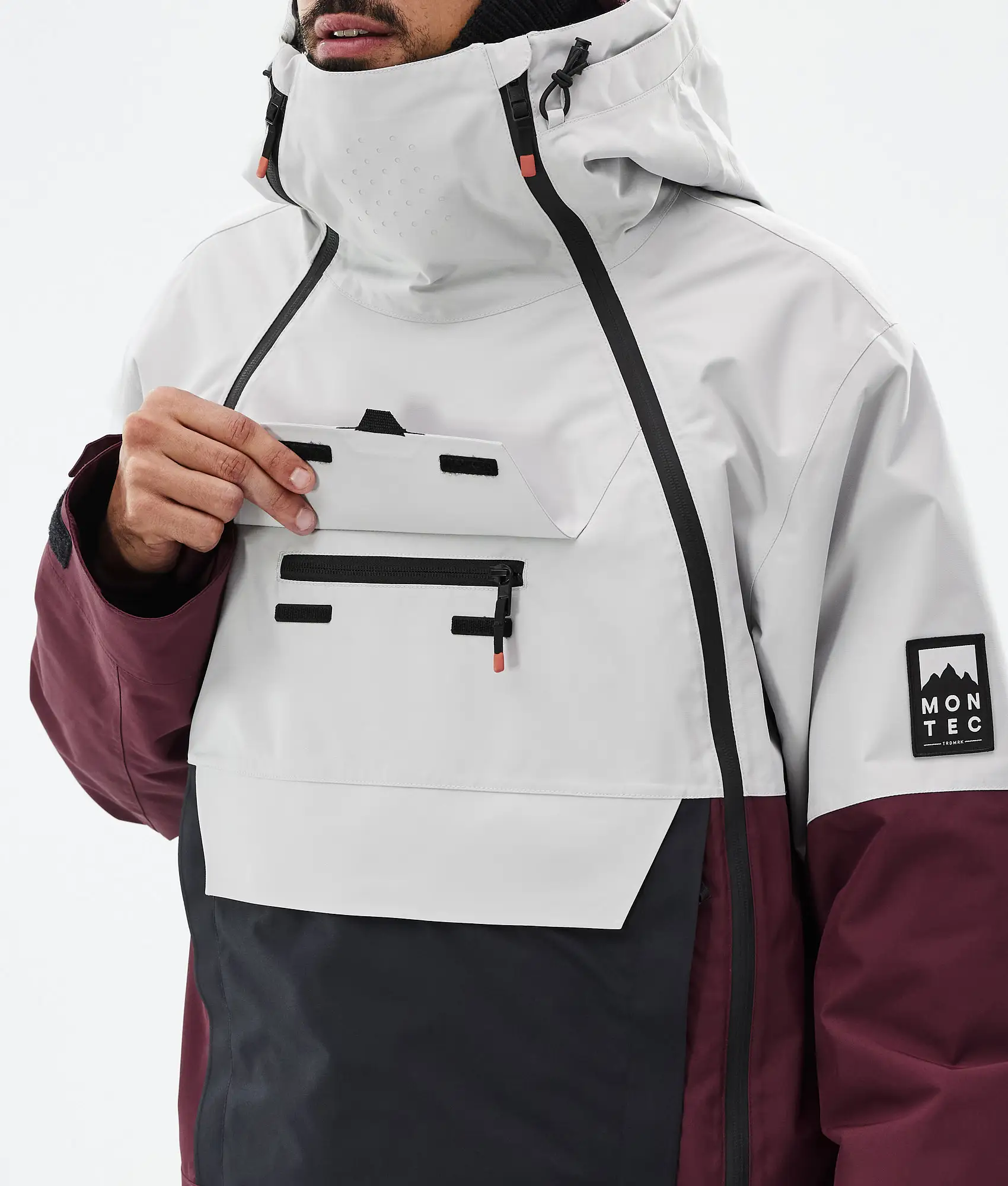 Doom Ski Jacket Men Light Grey/Black/Burgundy