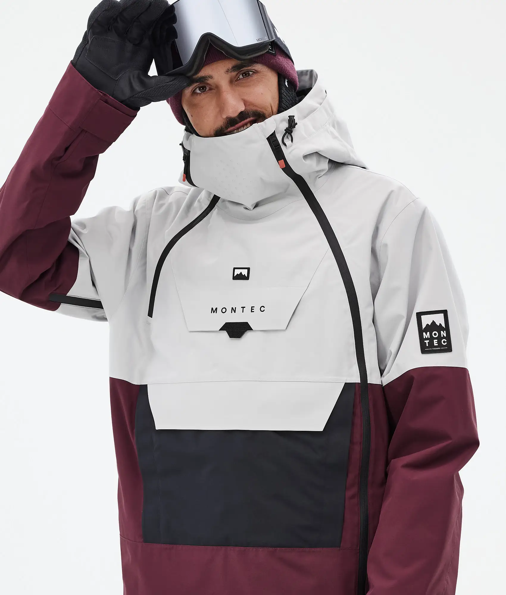 Doom Snowboard Jacket Men Light Grey/Black/Burgundy