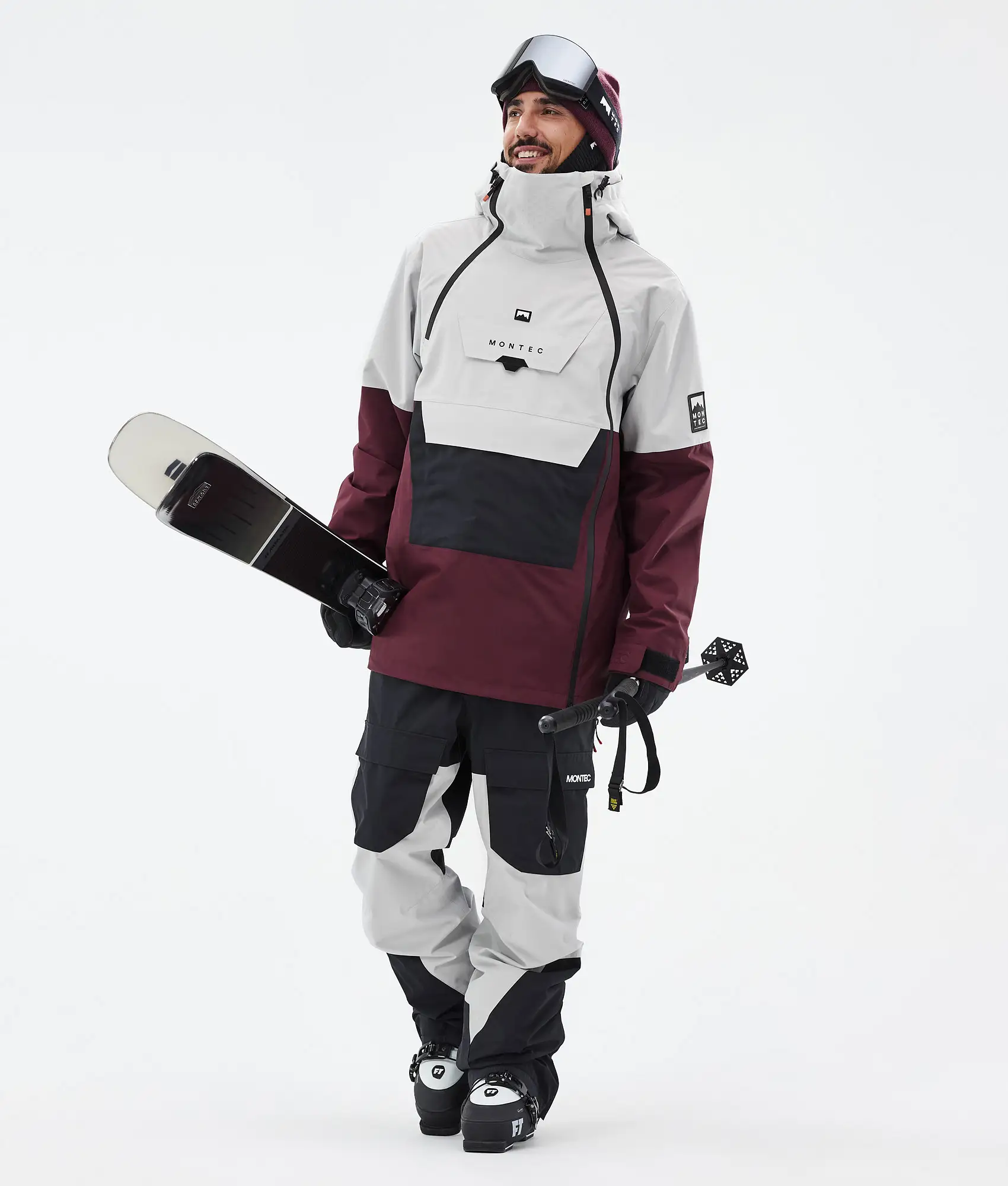 Doom Ski Jacket Men Light Grey/Black/Burgundy