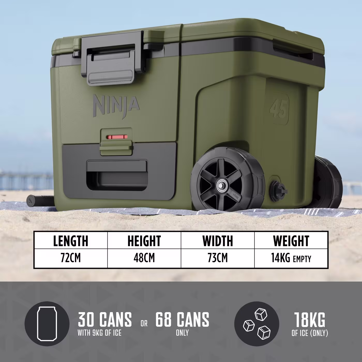 Ninja FrostVault 45QT/42L Wheeled Cooler with Dry Zone – Olive FB245EUUKDBGN