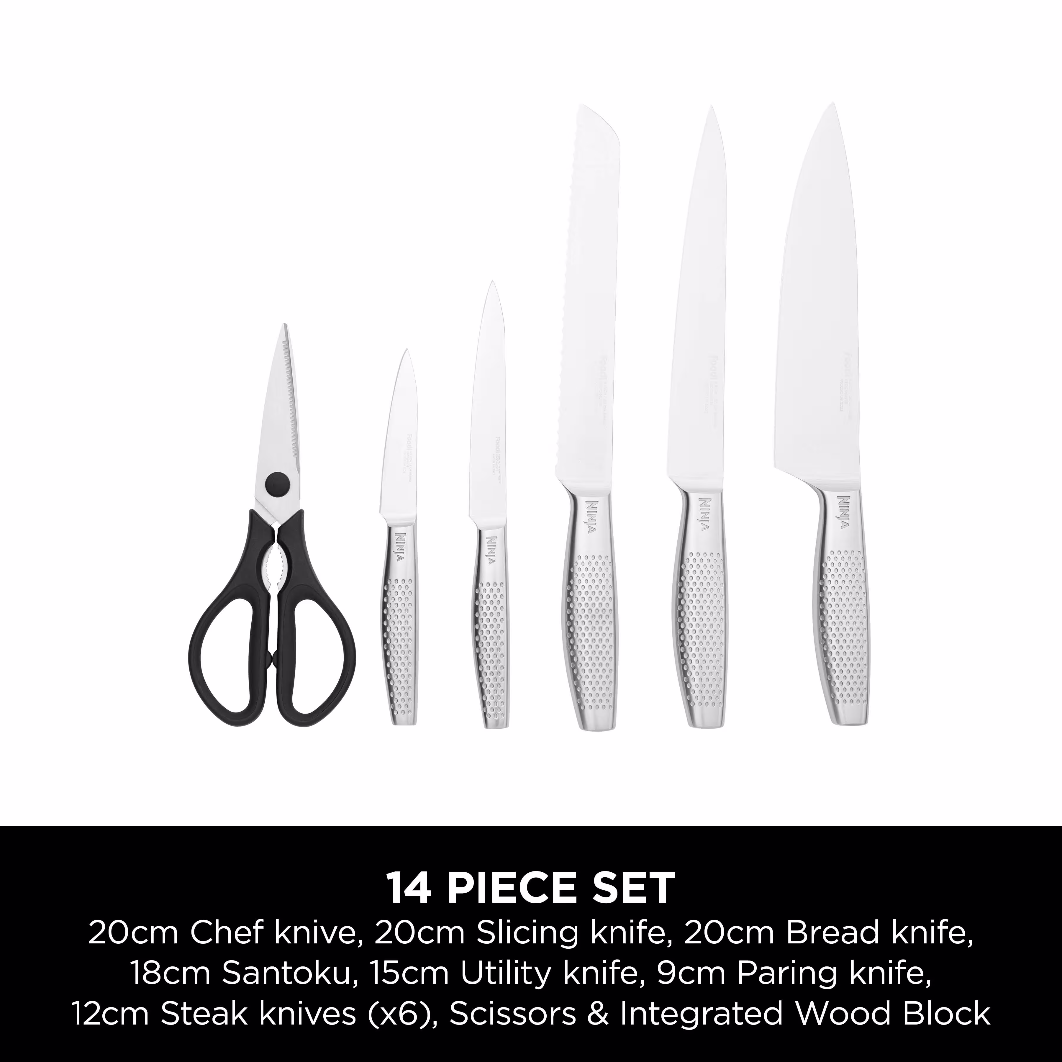 Ninja StaySharp 14-Piece Stainless Knife Set, Wood Block & Built-In Sharpener K62014EUUK