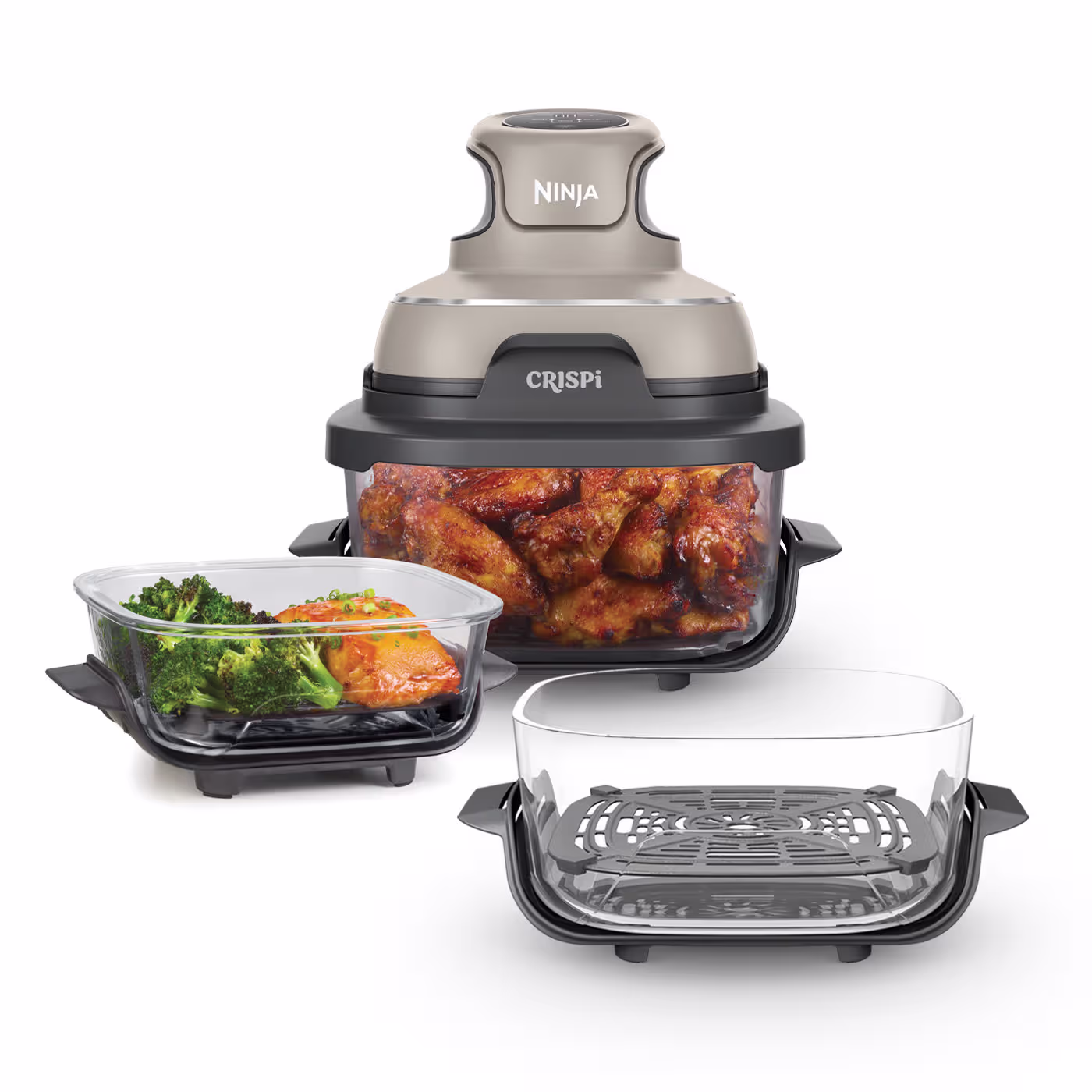 Ninja CRISPi 4-in-1 Portable Glass Air Fryer - Stone - Family Set