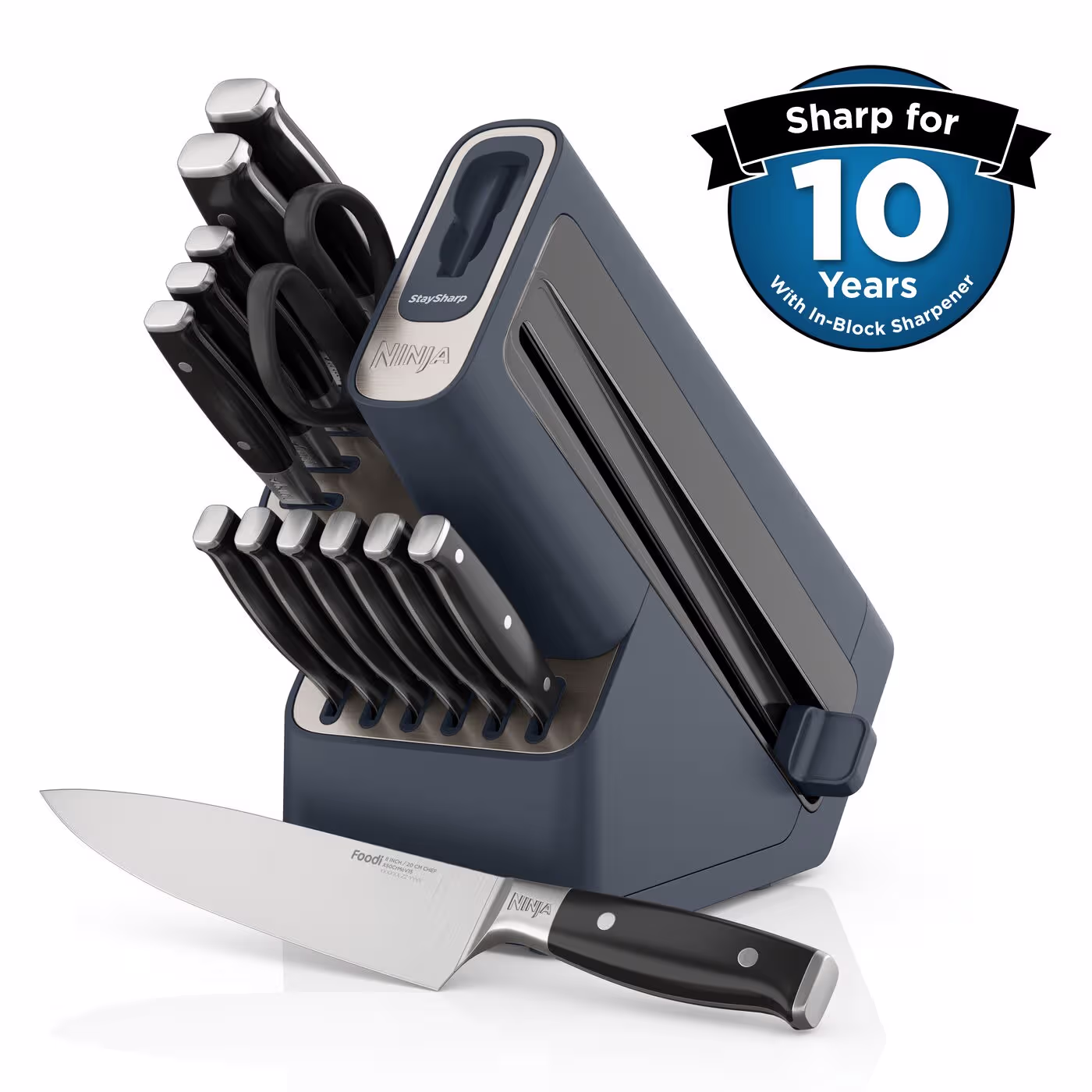 Ninja Foodi StaySharp Knife Block with Integrated Sharpener Deluxe 14-Piece Set - Cyber Space K32014UKCYD