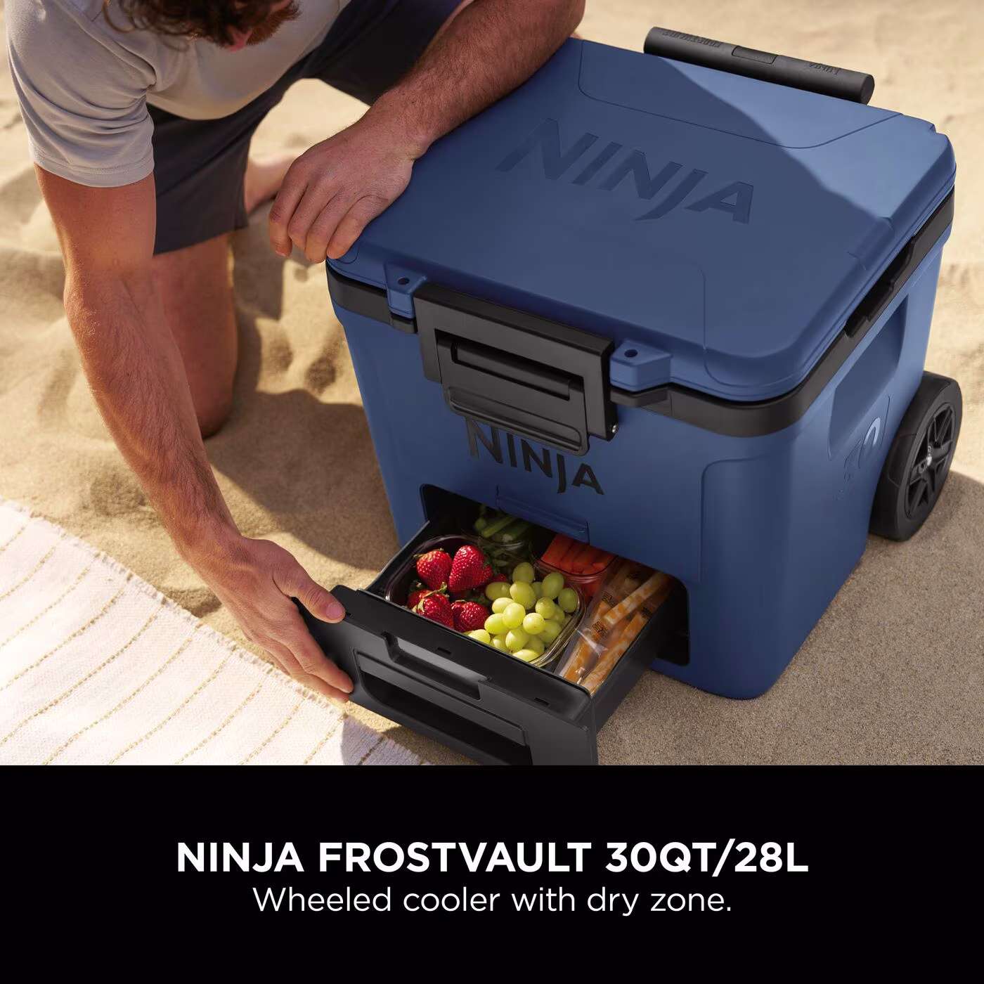 Ninja FrostVault 30QT/28L Wheeled Cooler with Dry Zone, Lakeshore Blue FB230UKBL