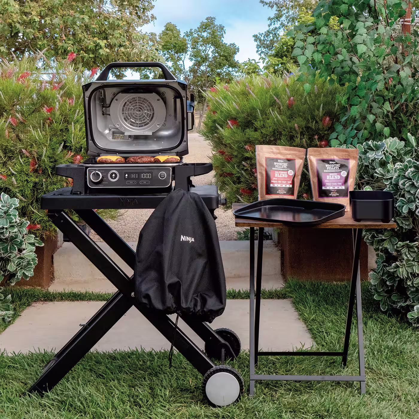 Ninja Woodfire Electric BBQ Grill Stand & Cover Bundle