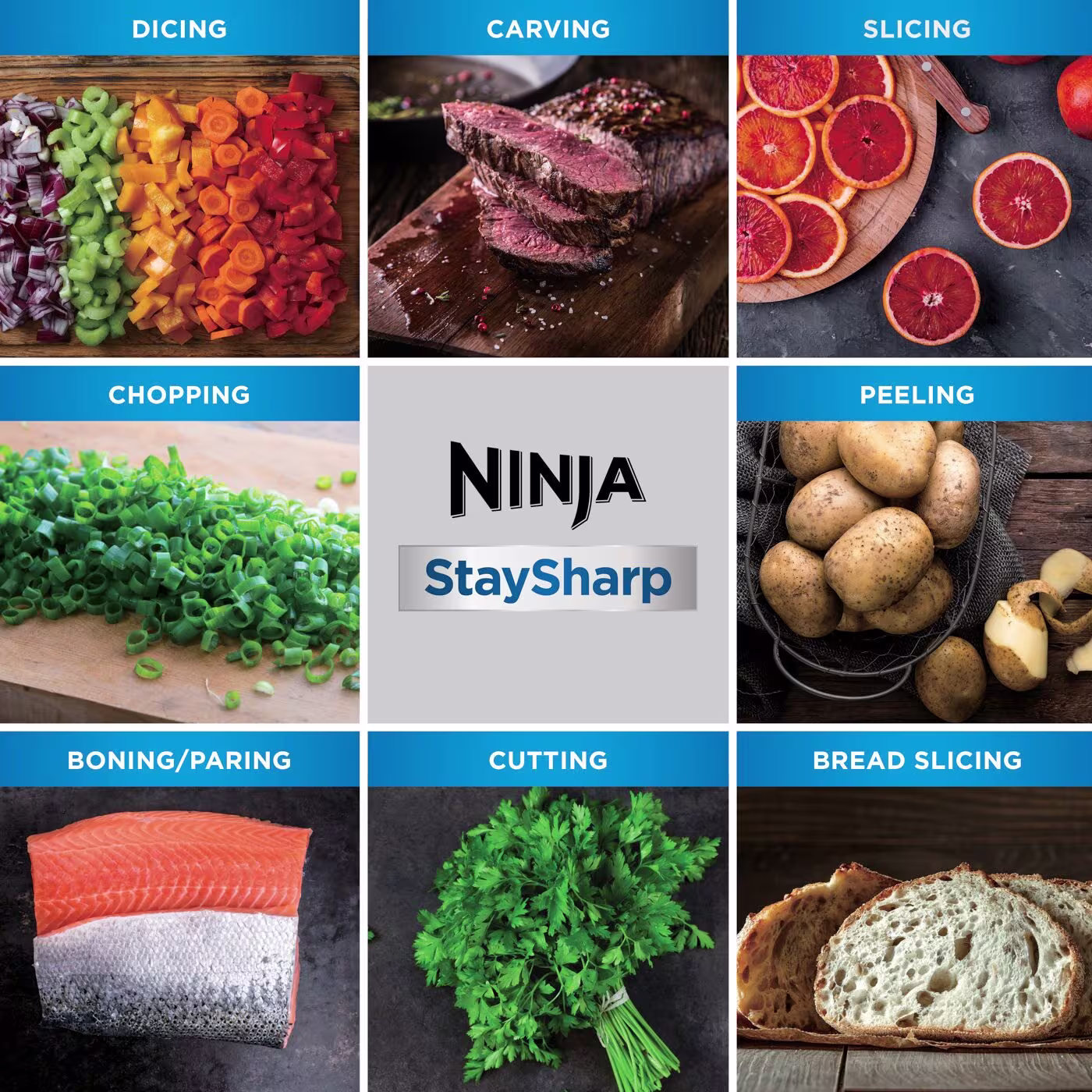 Ninja Foodi StaySharp Knife Block with Integrated Sharpener – 6-Piece Set Cyber Space K32006UKCYD