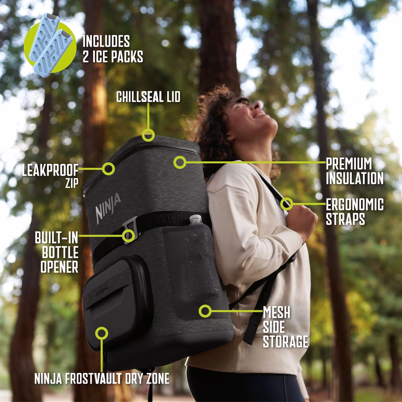 Ninja FrostVault Go 17 litre 24-Can Backpack Soft Cooler - Charcoal Grey