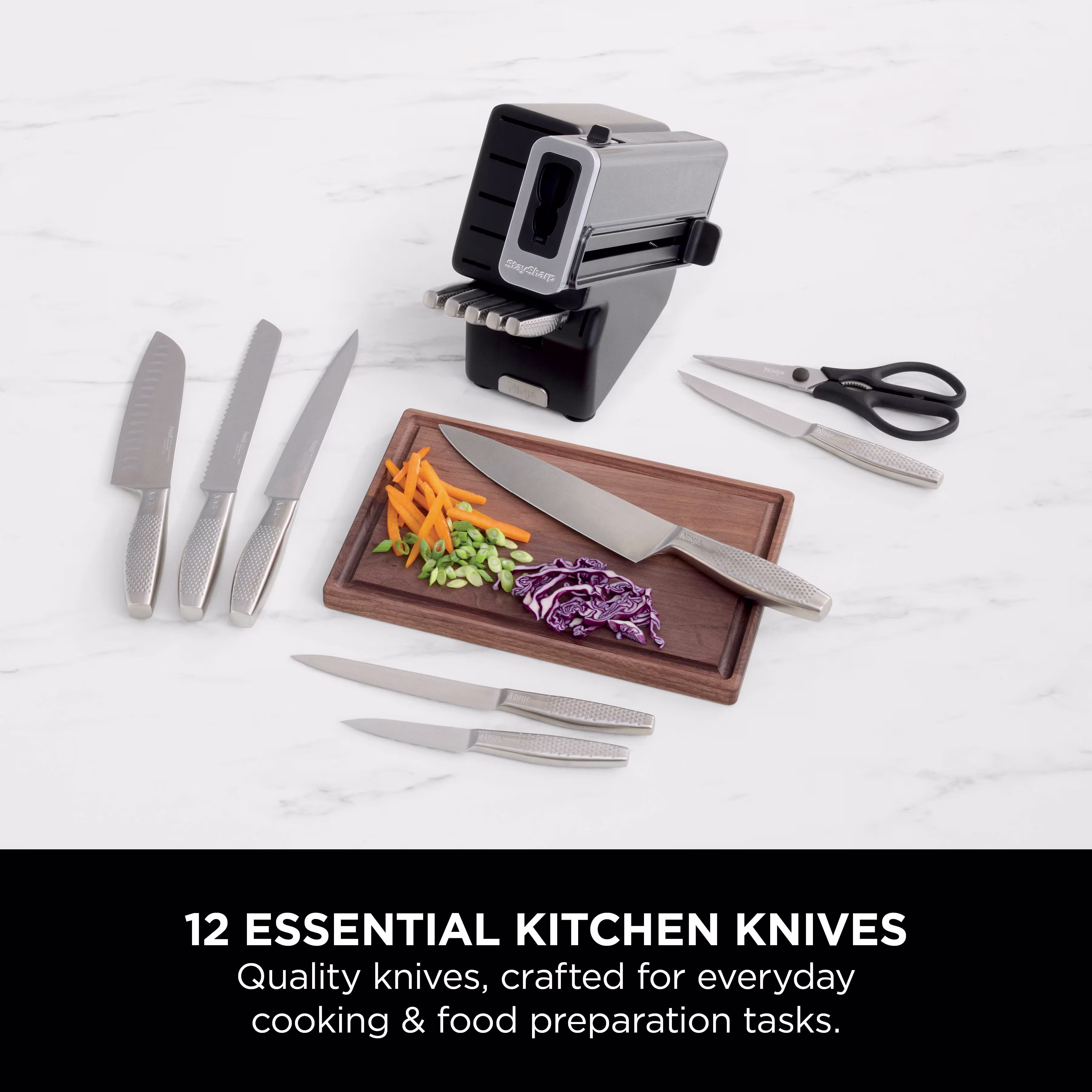 Ninja StaySharp 14-Piece Stainless Knife Set, Wood Block & Built-In Sharpener K62014EUUK