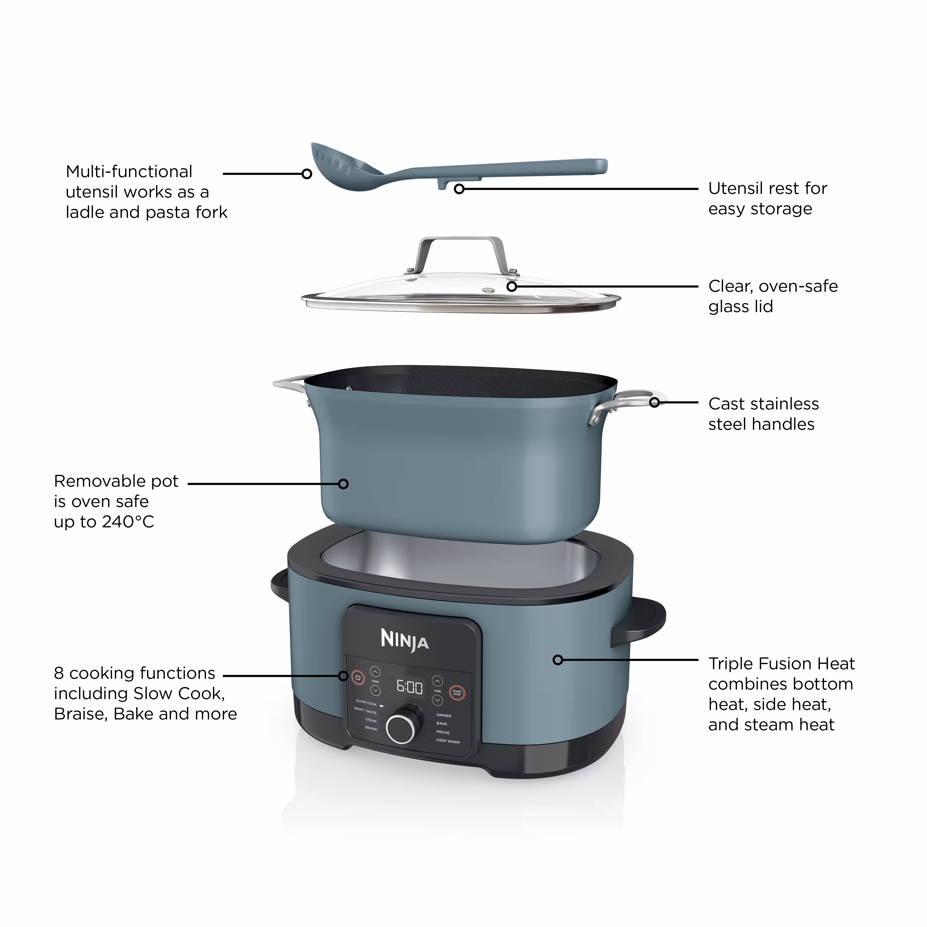 Ninja Foodi 8-in-1 PossibleCooker Slow Cooker & Multi-Cooker Sea Salt Grey [MC1001UK]