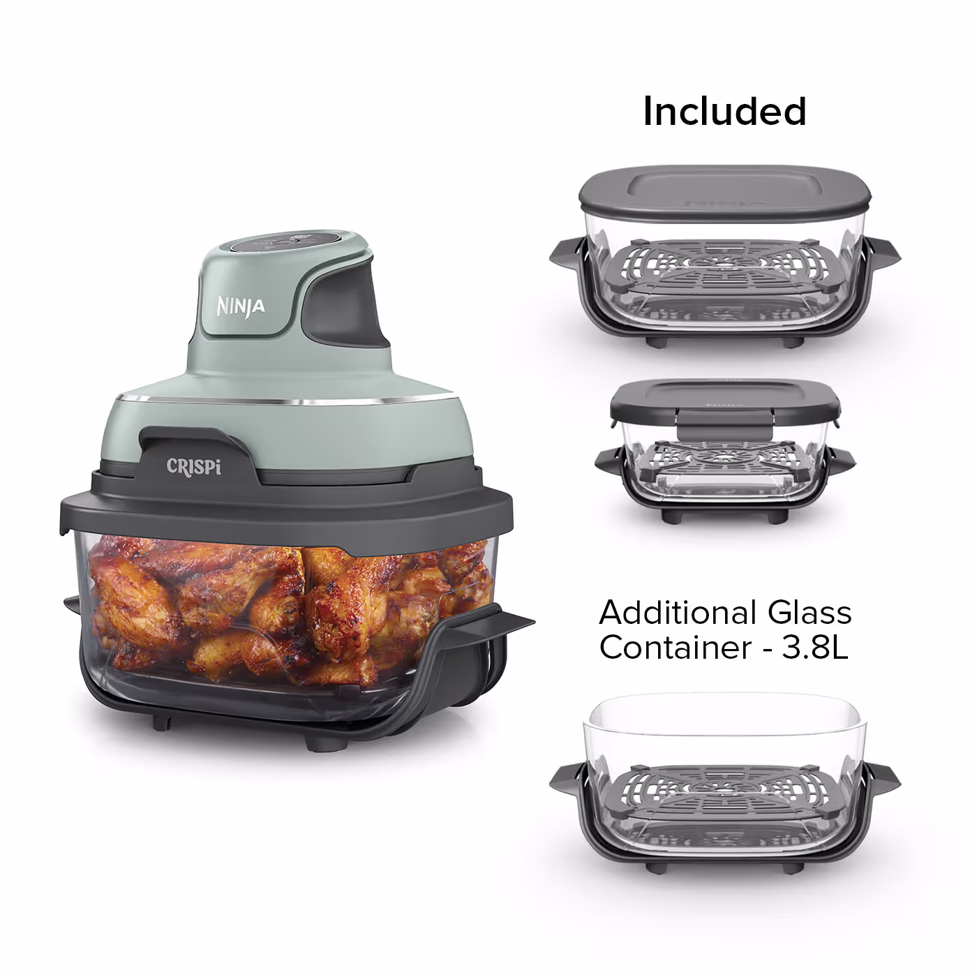 Ninja CRISPi 4-in-1 Portable Glass Air Fryer - Sage Green - Family Set