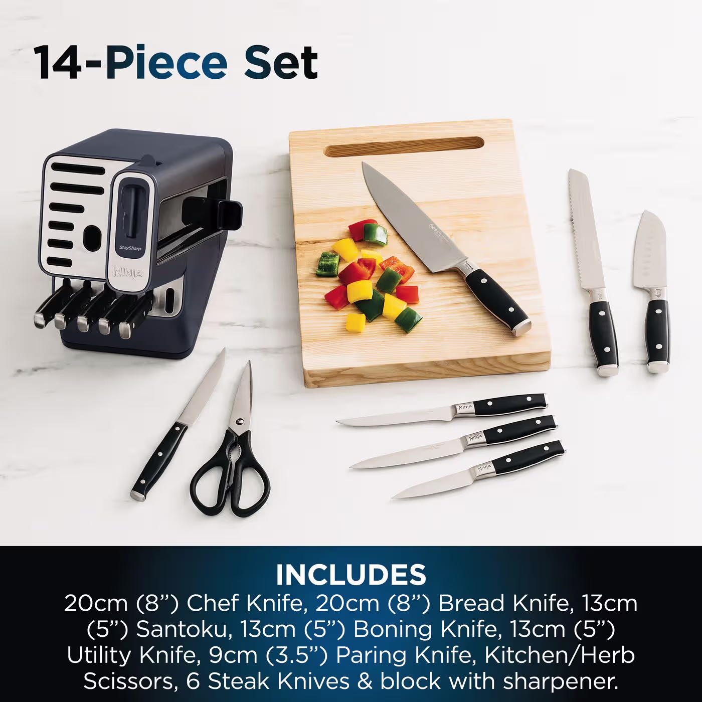 Ninja Foodi StaySharp Knife Block with Integrated Sharpener Deluxe 14-Piece Set - Cyber Space K32014UKCYD