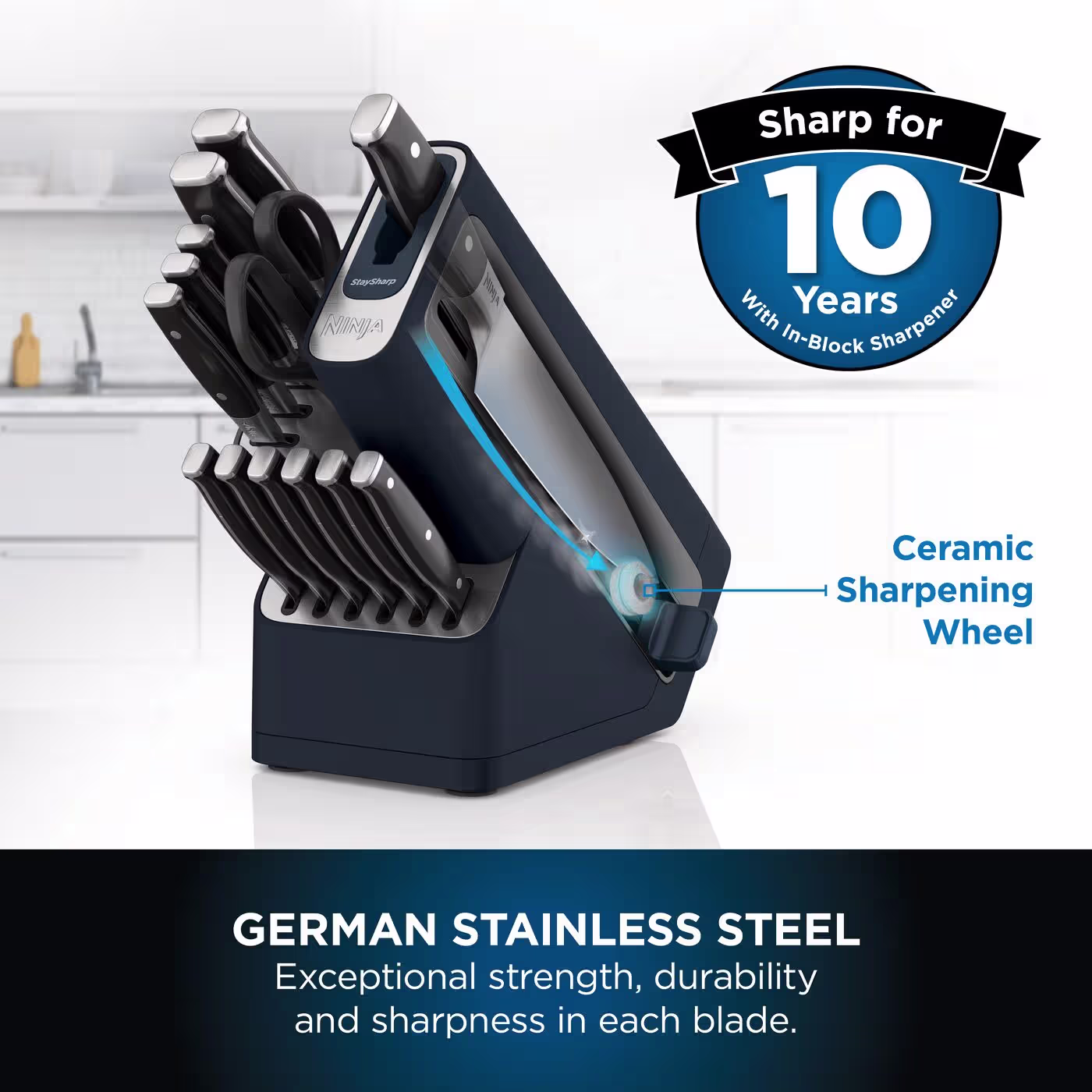Ninja Foodi StaySharp Knife Block with Integrated Sharpener Deluxe 14-Piece Set - Cyber Space K32014UKCYD