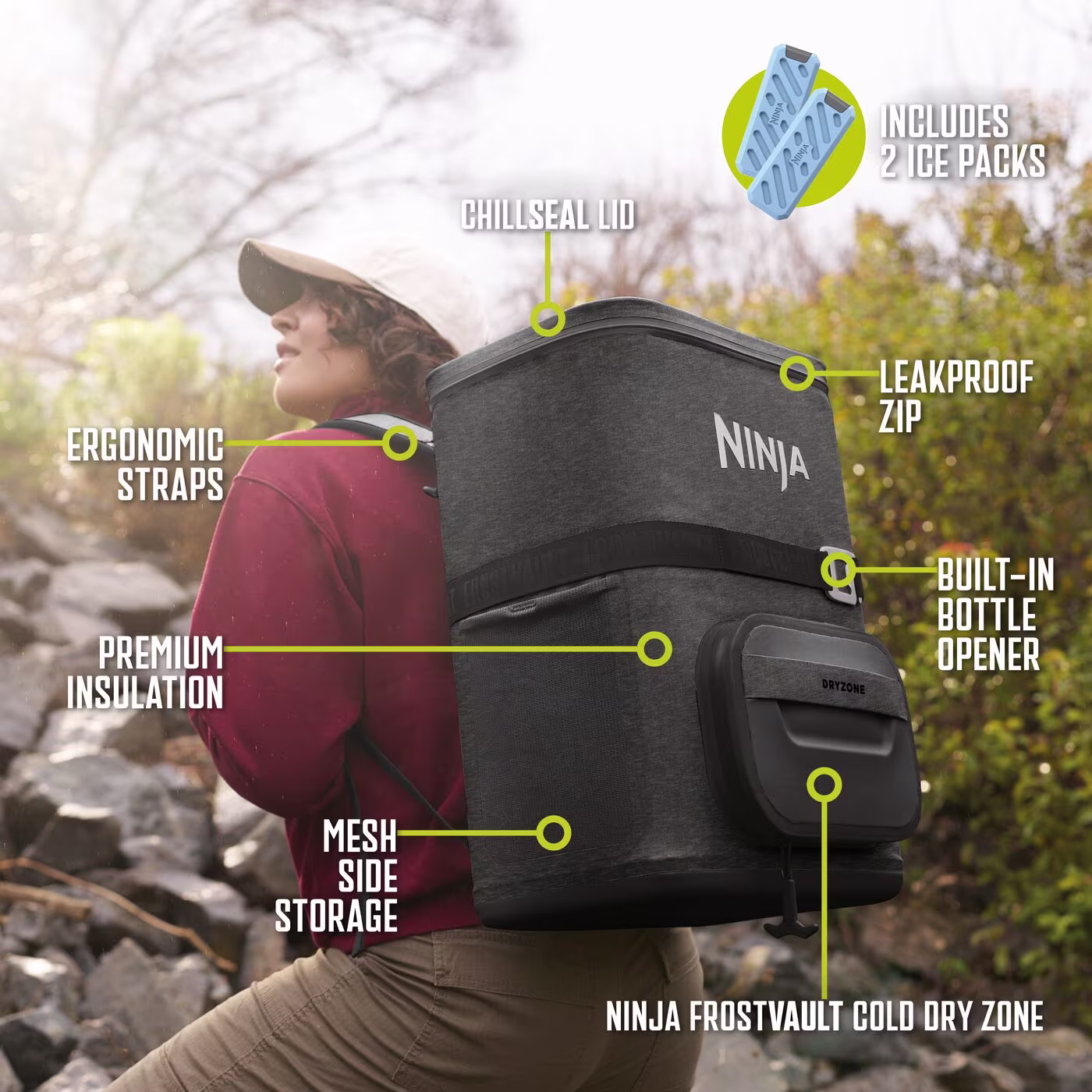 Ninja FrostVault Go 23 litre 36-can Backpack Soft Cooler - Charcoal Grey