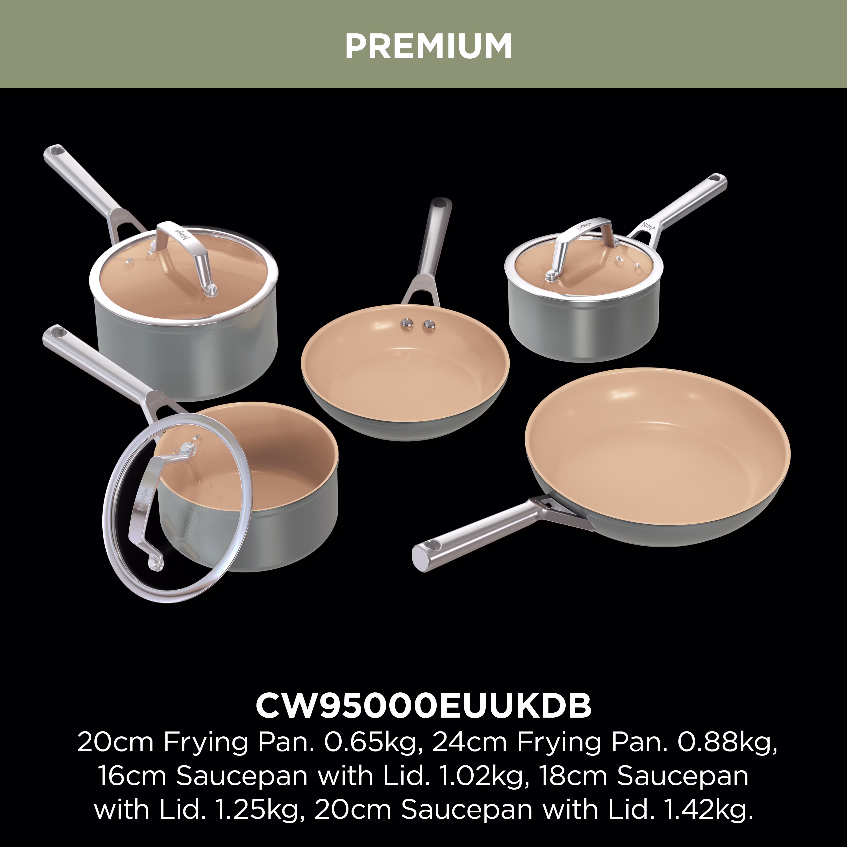 Ninja Extended Life Ceramic 5-Piece Frying Pan & Saucepan Set - CW95000EUUKDB