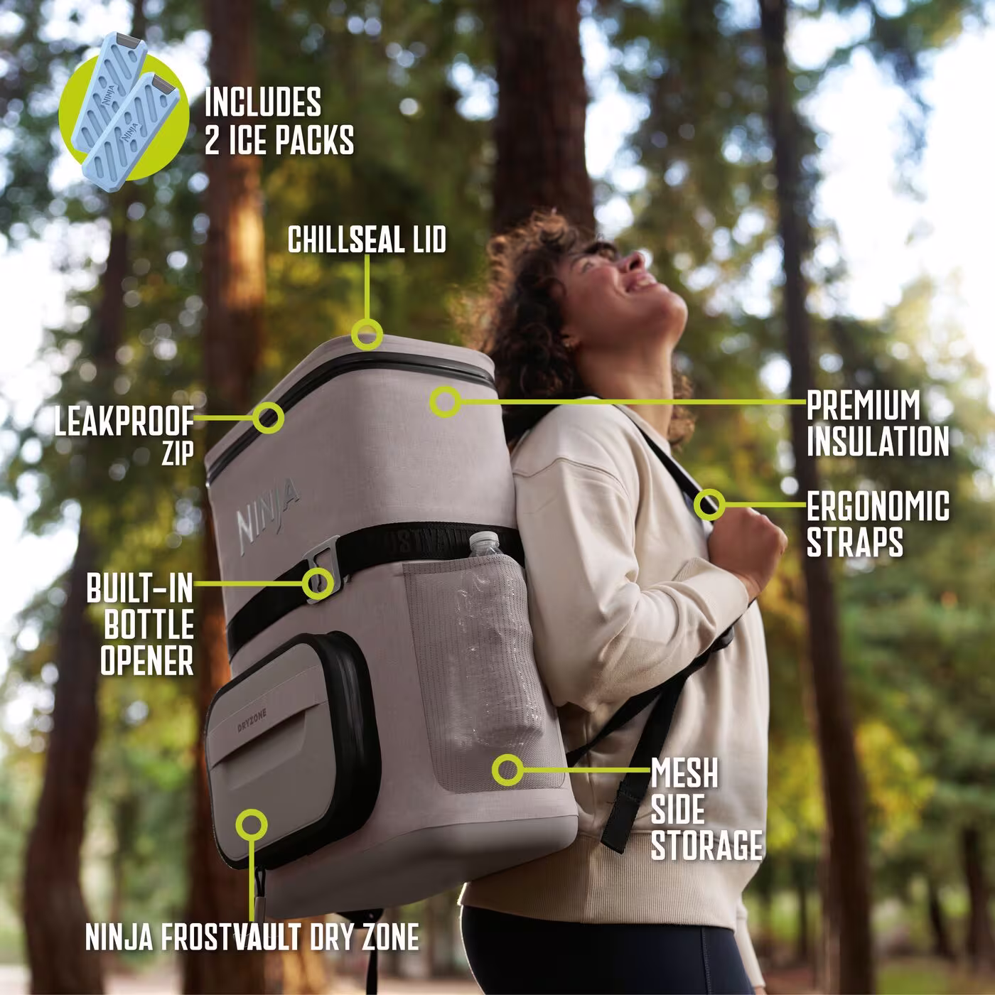 Ninja FrostVault Go 17 litre 24-Can Backpack Soft Cooler - Birch Beige