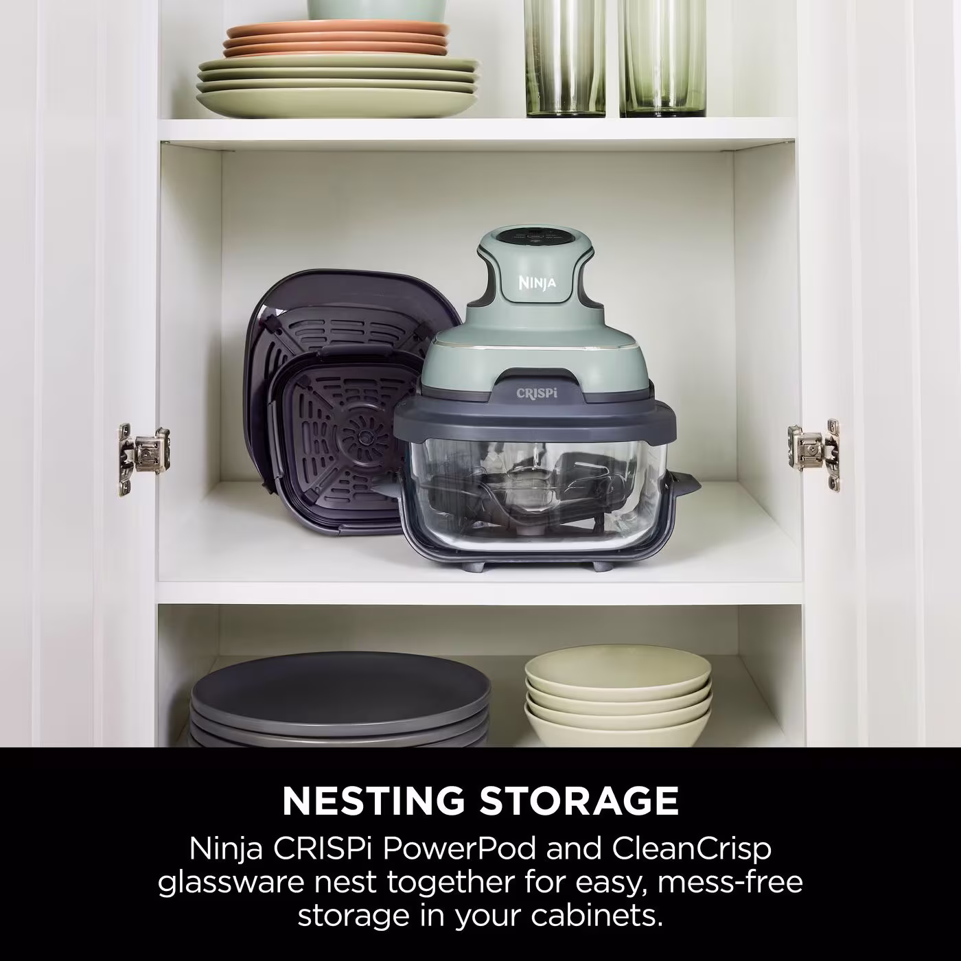 Ninja CRISPi 4-in-1 Portable Glass Air Fryer - Sage Green - Family Set