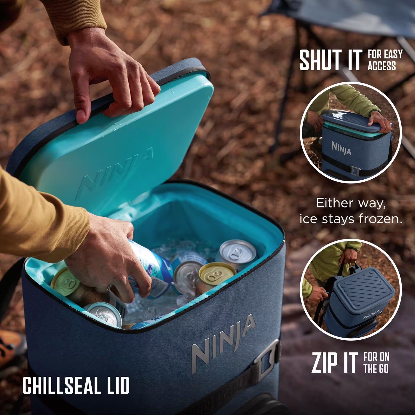 Ninja FrostVault Go 23 litre 36-can Backpack Soft Cooler - Lakeshore Blue