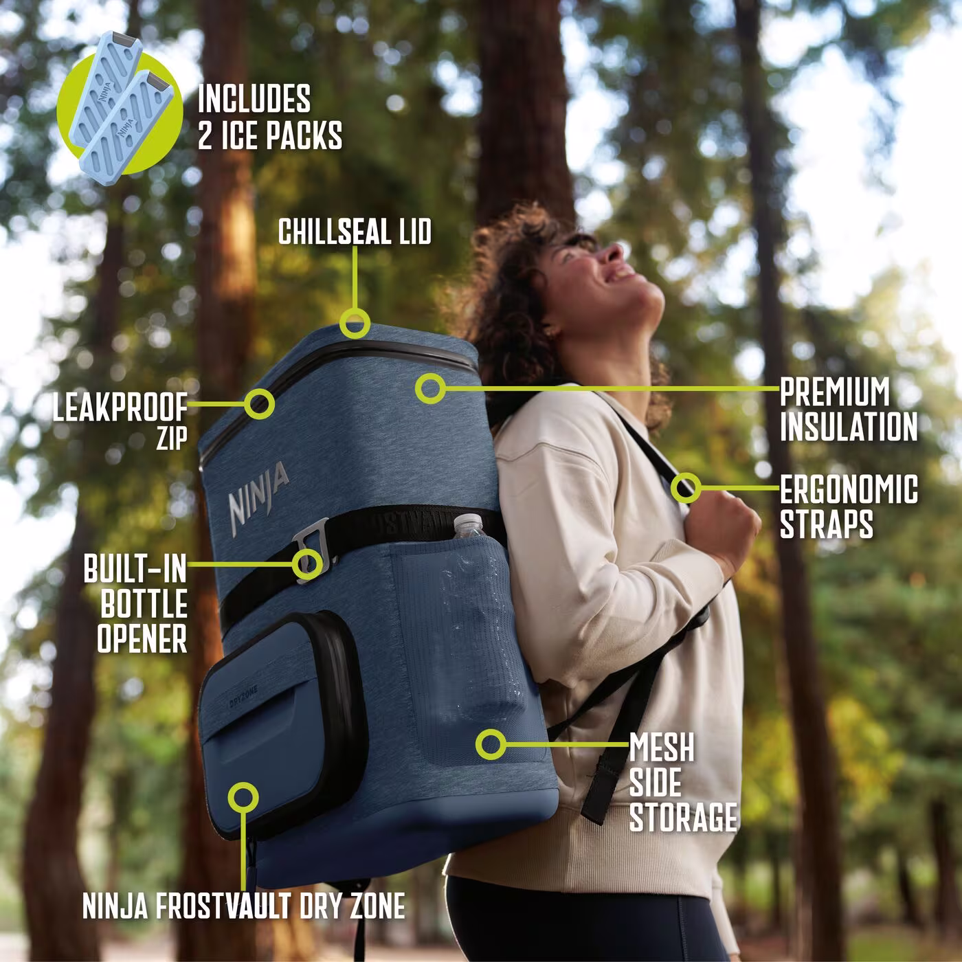 Ninja FrostVault Go 17 litre 24-Can Backpack Soft Cooler - Lakeshore Blue