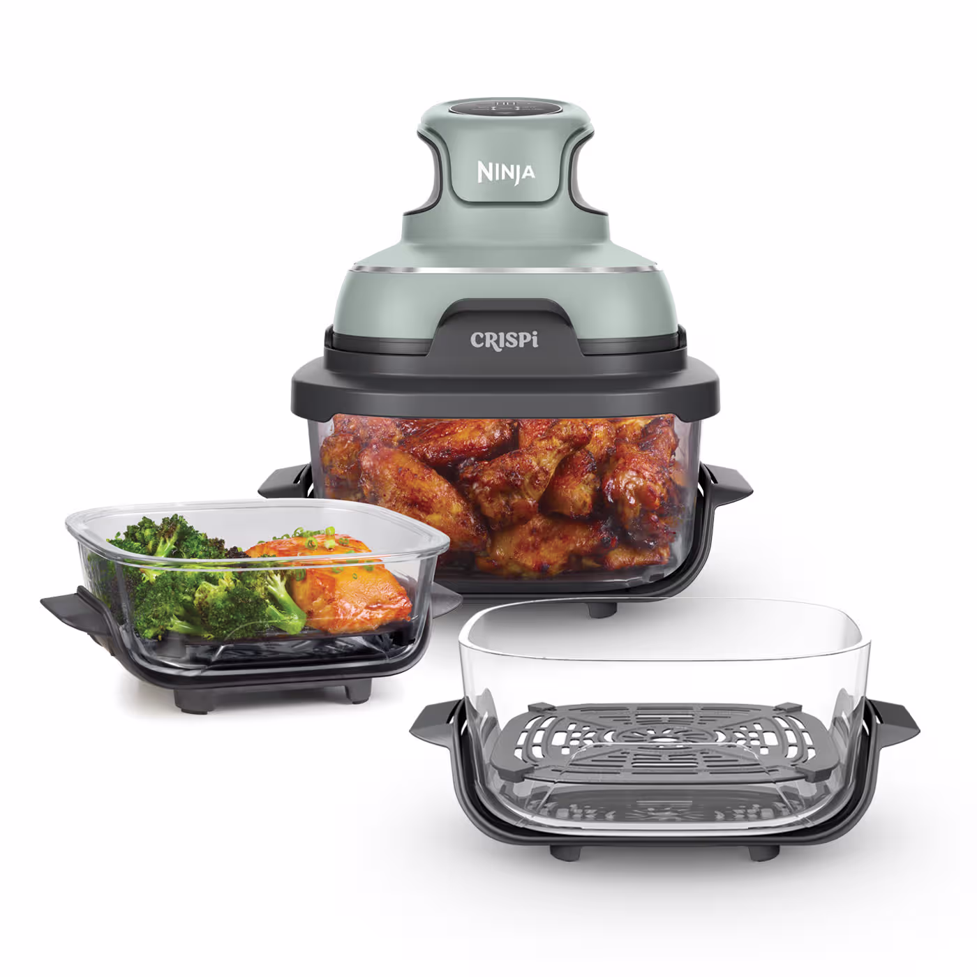 Ninja CRISPi 4-in-1 Portable Glass Air Fryer - Sage Green - Family Set