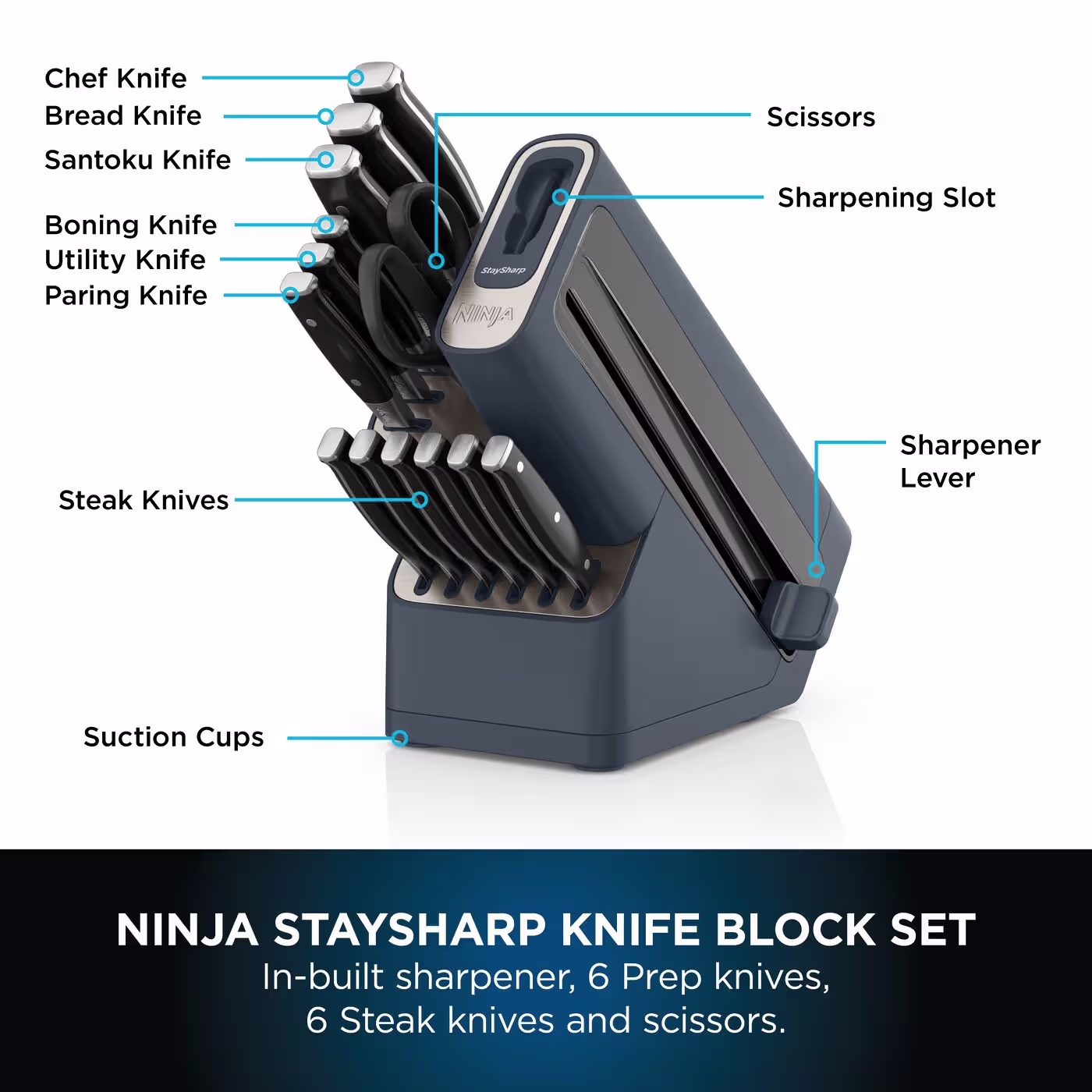 Ninja Foodi StaySharp Knife Block with Integrated Sharpener Deluxe 14-Piece Set - Cyber Space K32014UKCYD