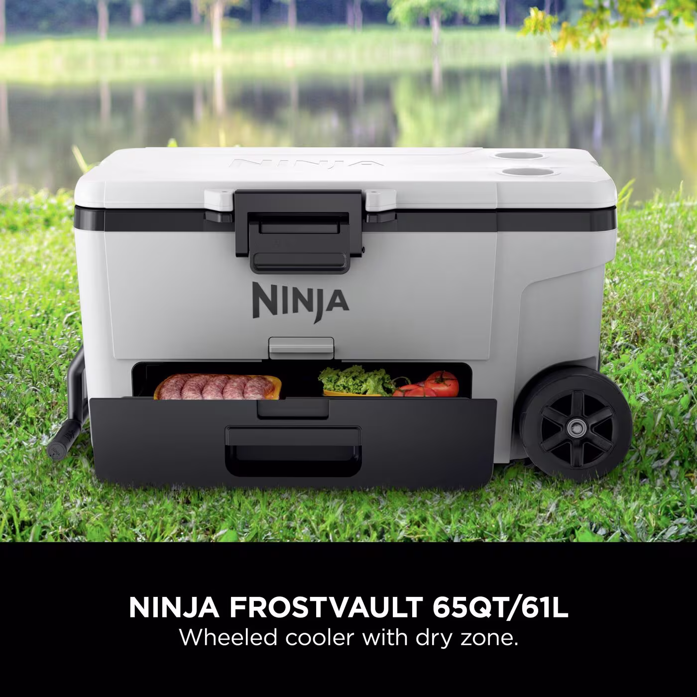 Ninja FrostVault 65QT/61L Wheeled Cooler with Dry Zone, Cloud White FB265EUUKWH
