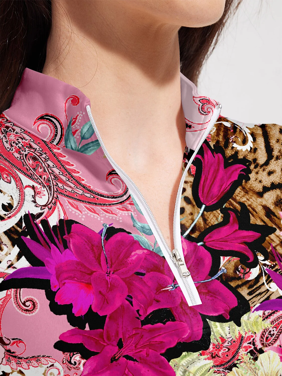 Hyped-up Tropical Golf Shirt Quarterzip UPF50+